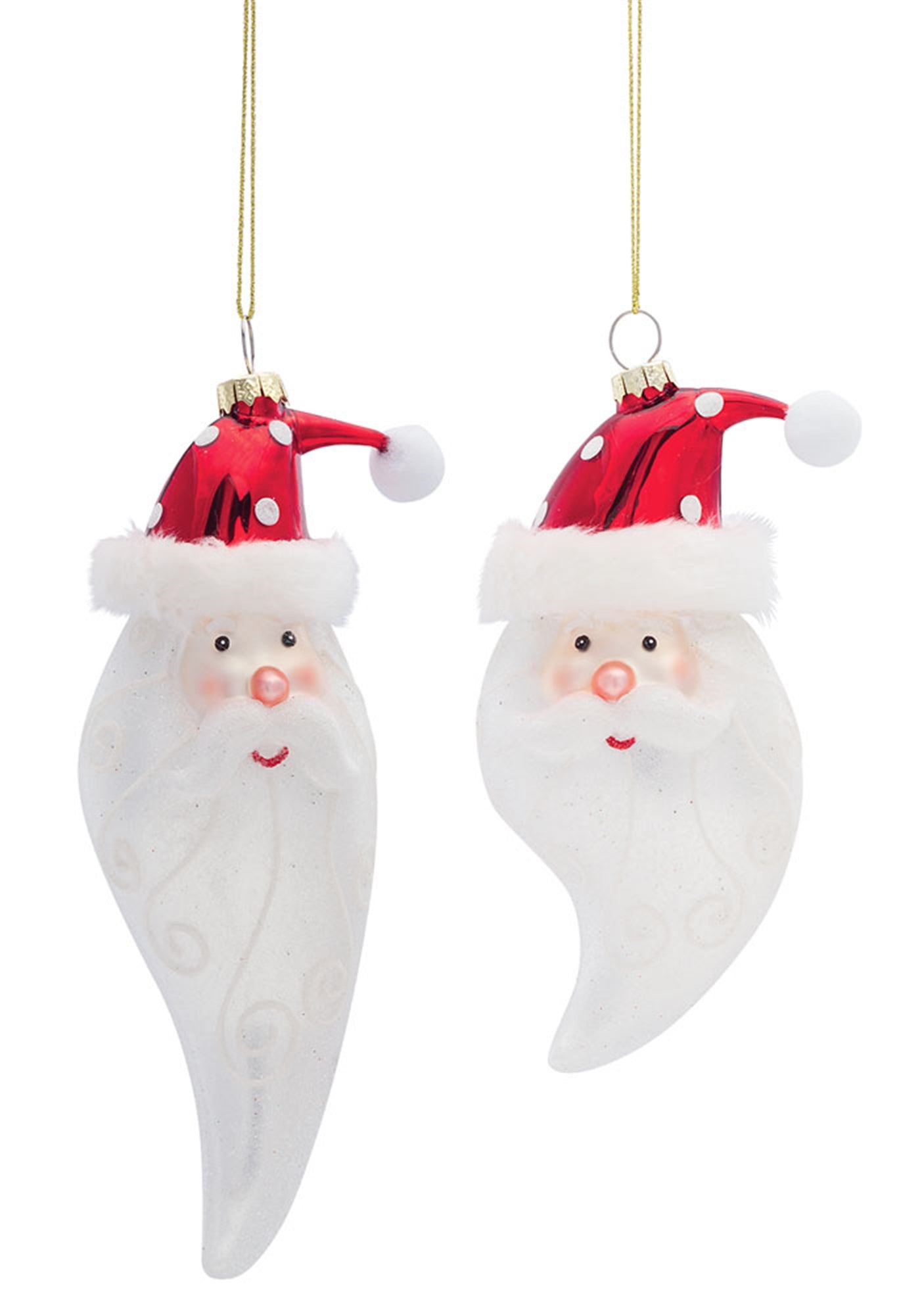 Santa Head Ornament (2 Asst) 6.25"H, 7"H Glass