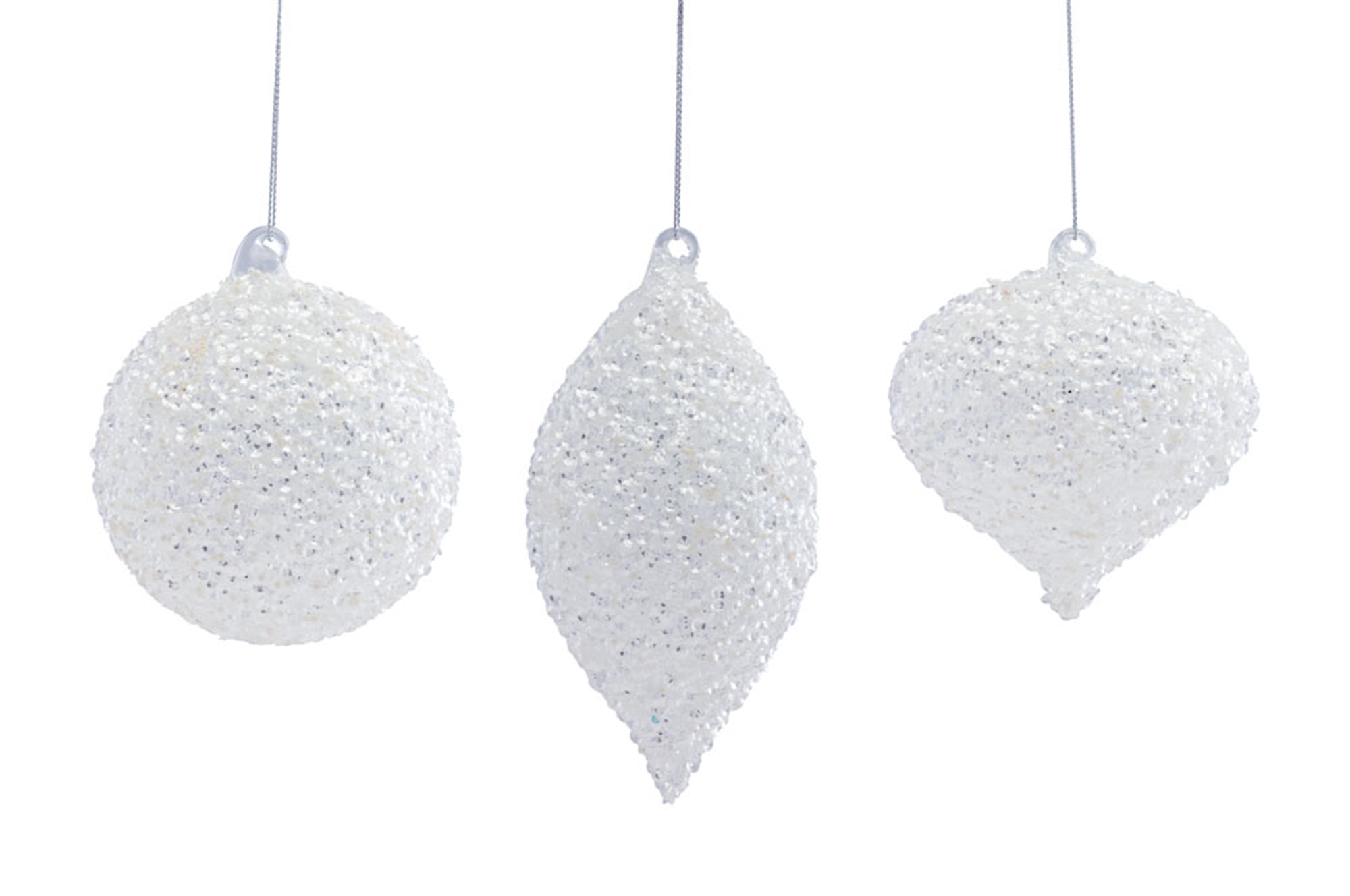 Ornament (3 Asst) 4.5"H, 4.5"H, 6.5"H Glass