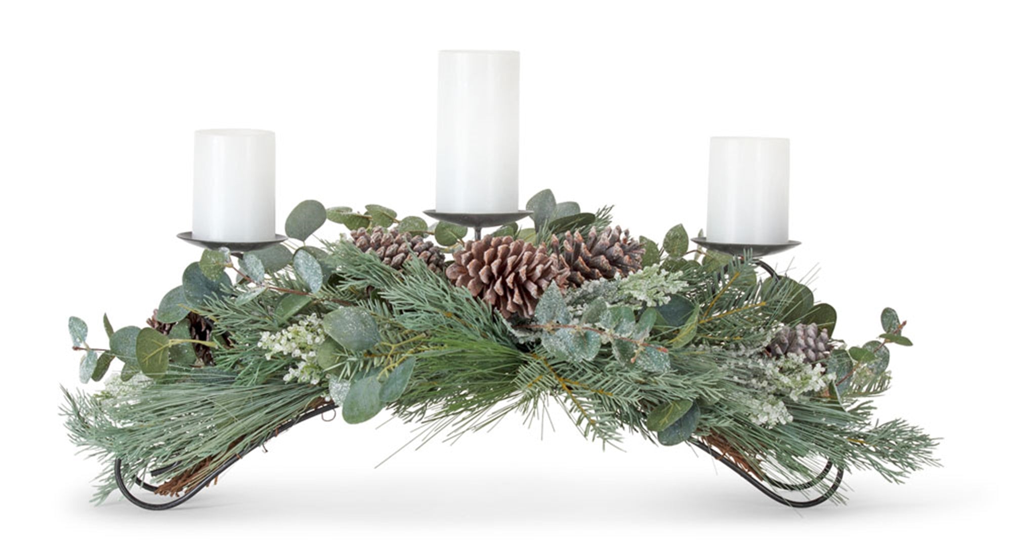 Pine and Eucalyptus Centerpiece 31"L x 11.5"H /Polyester (Fits 3" Candles)