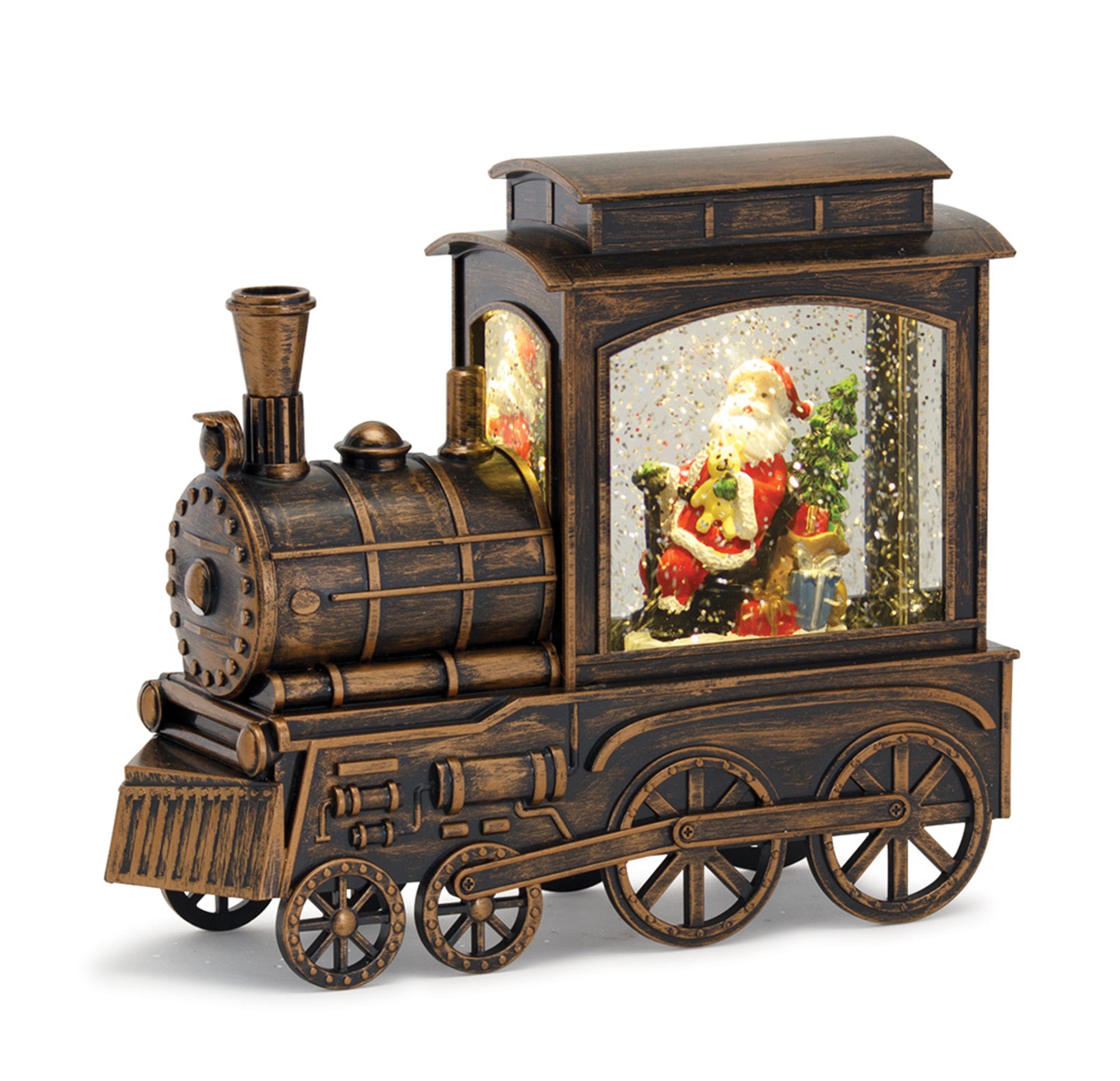 Train and Santa Snow Globe 9"L x 7.5"H Acrylic 6 Hr Timer (Requires 3 AA Batteries, Not Included or