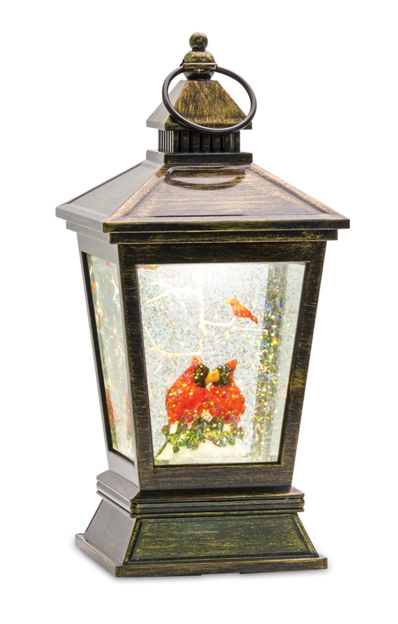 Cardinal Snow Globe Lantern 10.5”H Acrylic 6 Hr Timer (Requires 3 AA Batteries, Not Included or USB