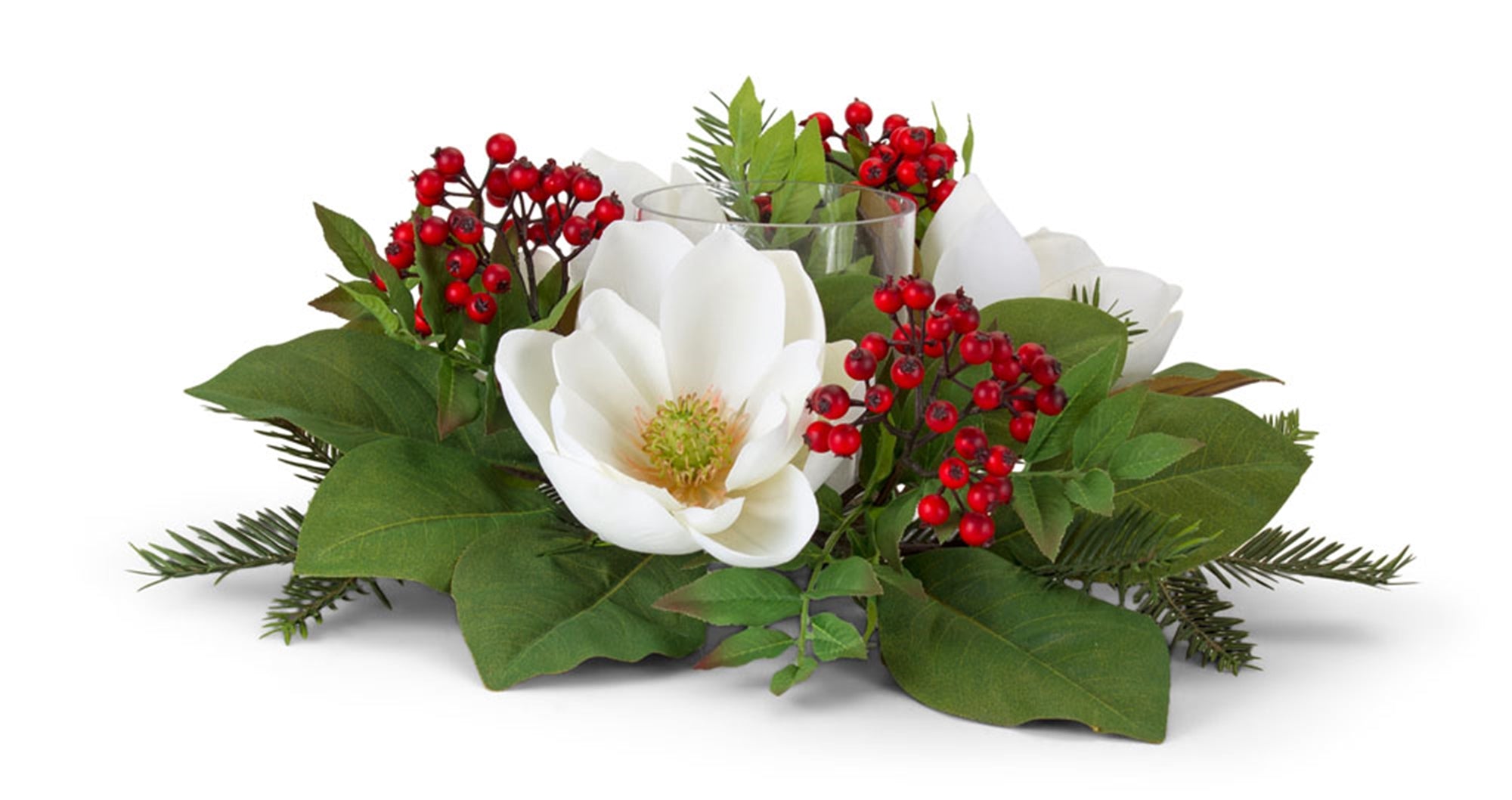 Pine and Magnolia Candleholder 17"D x 7"H Polyester/