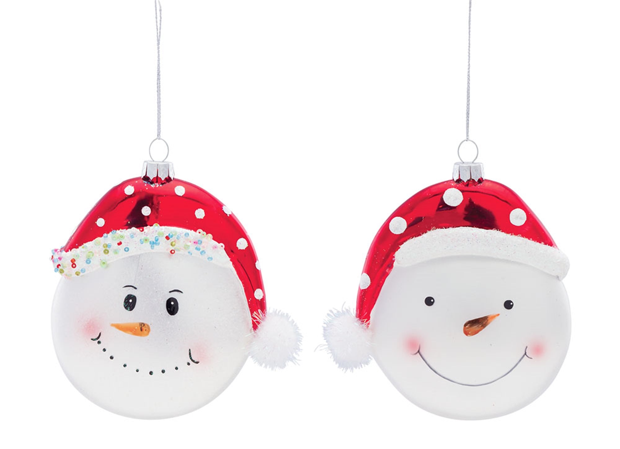 Snowman w/Hat Ornament (2 Asst) 5"H Glass