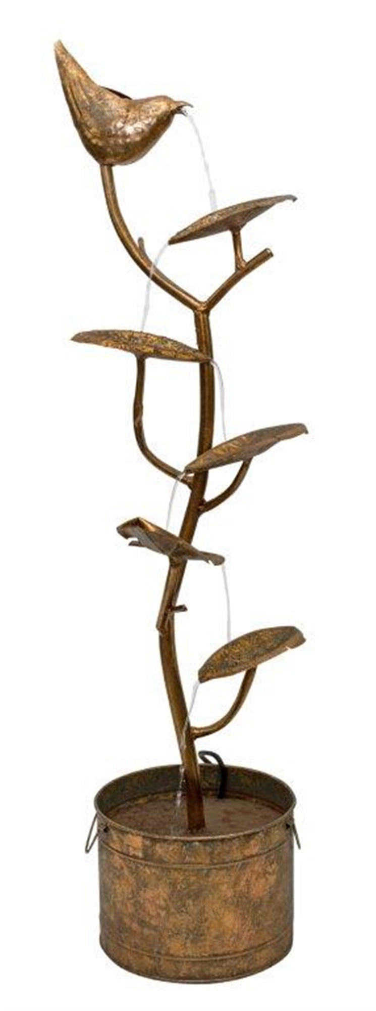 Rustic Copper Metal Bird Water Fountain 4'H