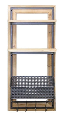 Wall Shelf w/Basket 16.75"L x 35.75"H Wood/Metal