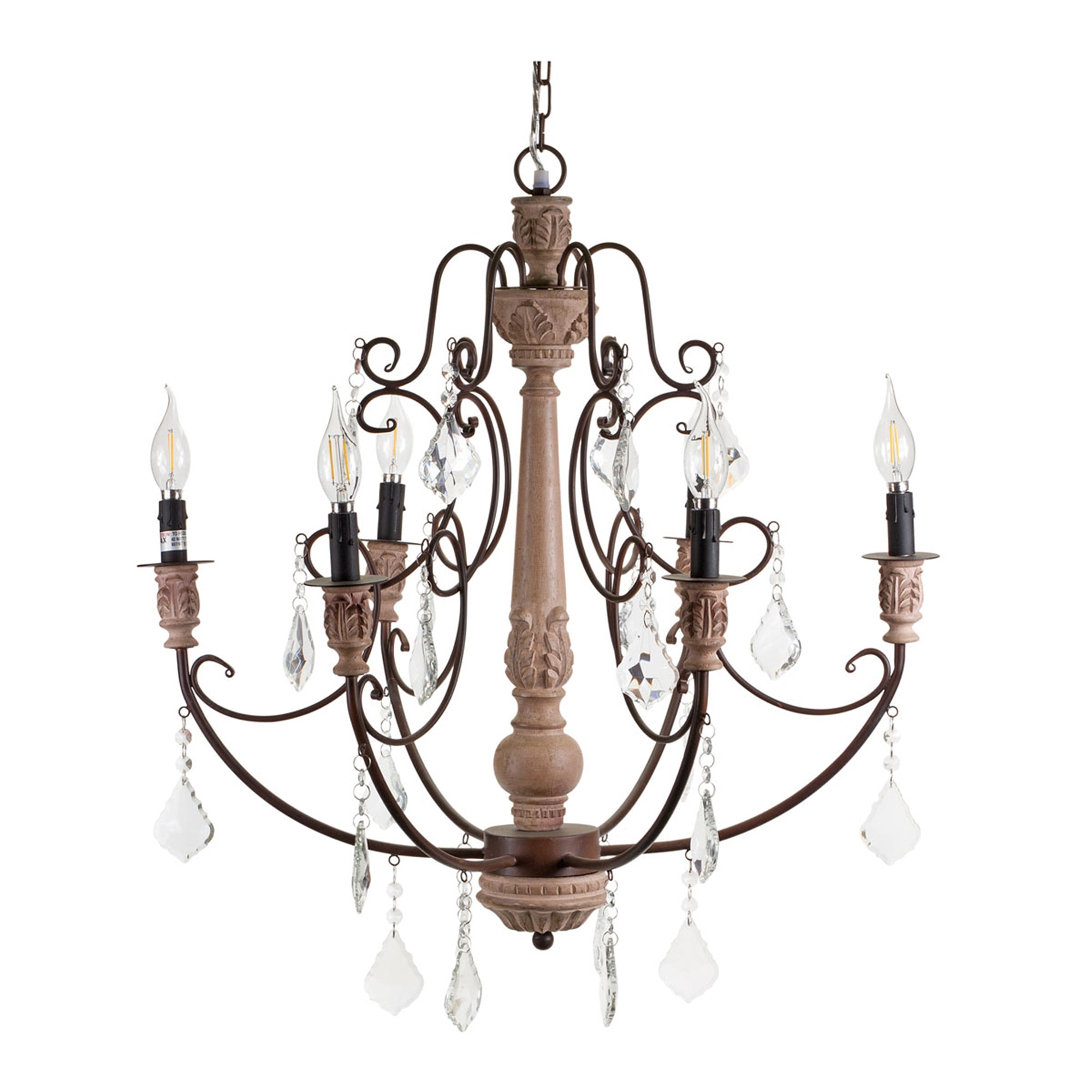 Chandelier 26.25"D x 29.75"H Iron/Wood