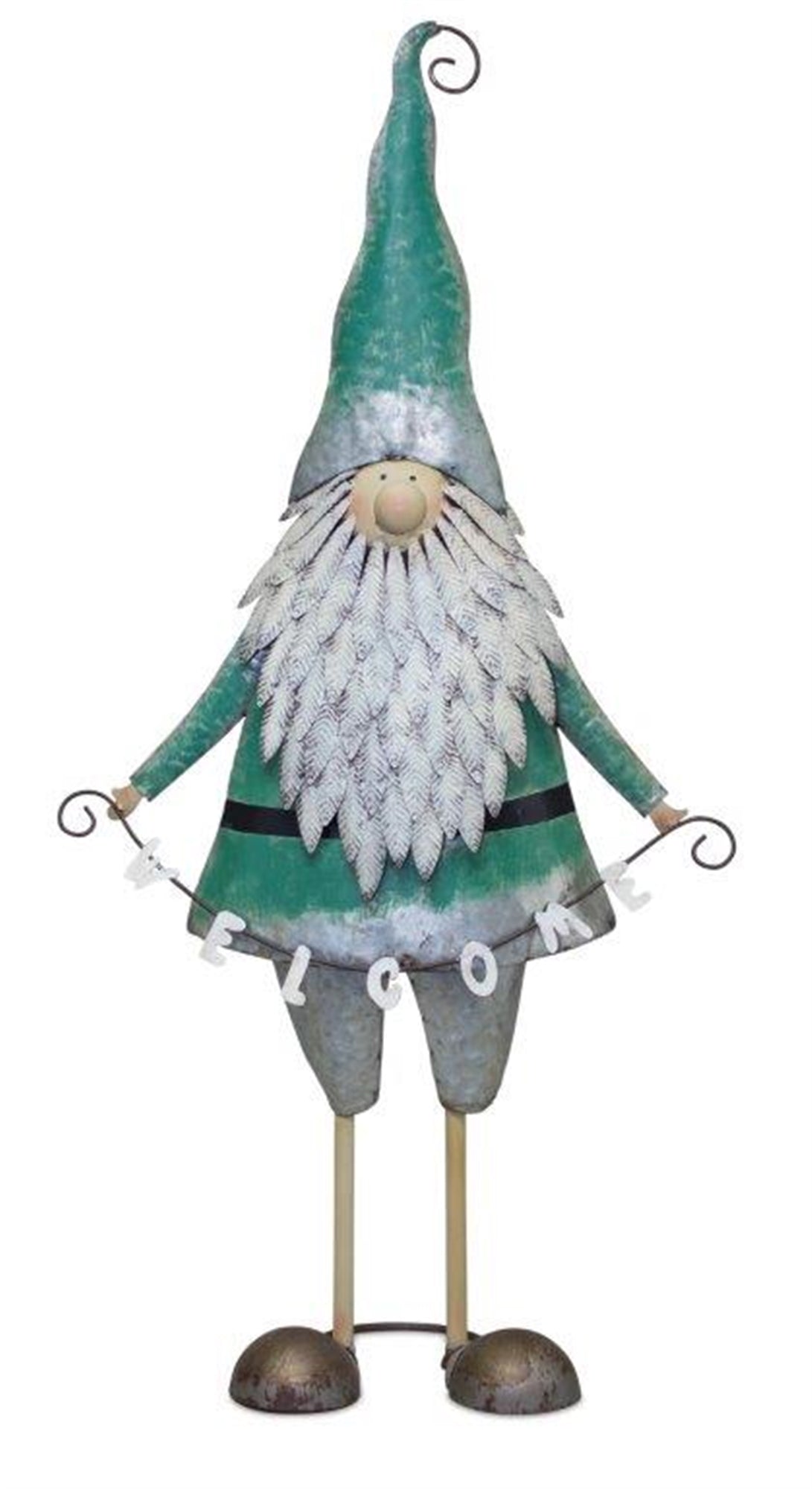 Iron Metal Standing Gnome with Welcome Sign 42.5"H