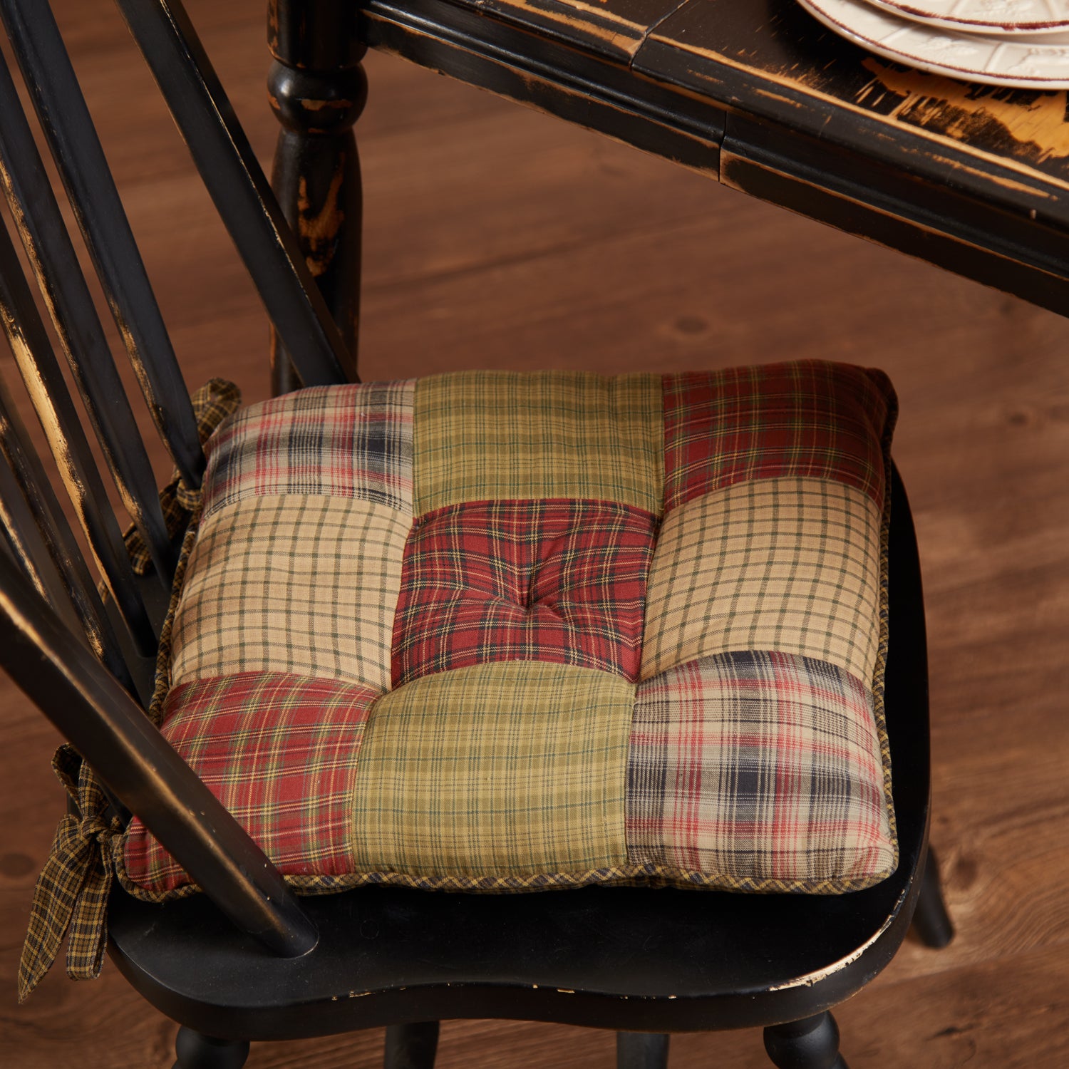 Tea Cabin Patchwork Lodge Country Rustic Plaid Chair Pad 14x14 -