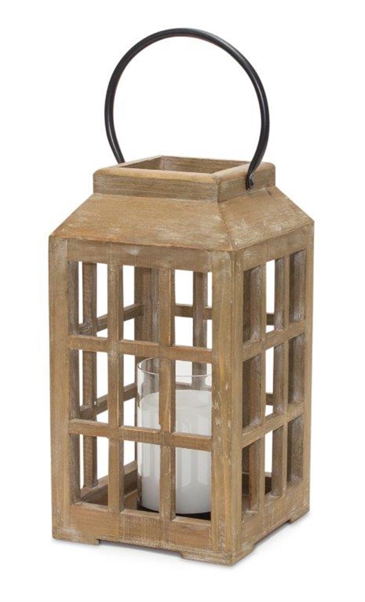 Lantern 6.75"D x 17"H (includes handle) Wood/Glass