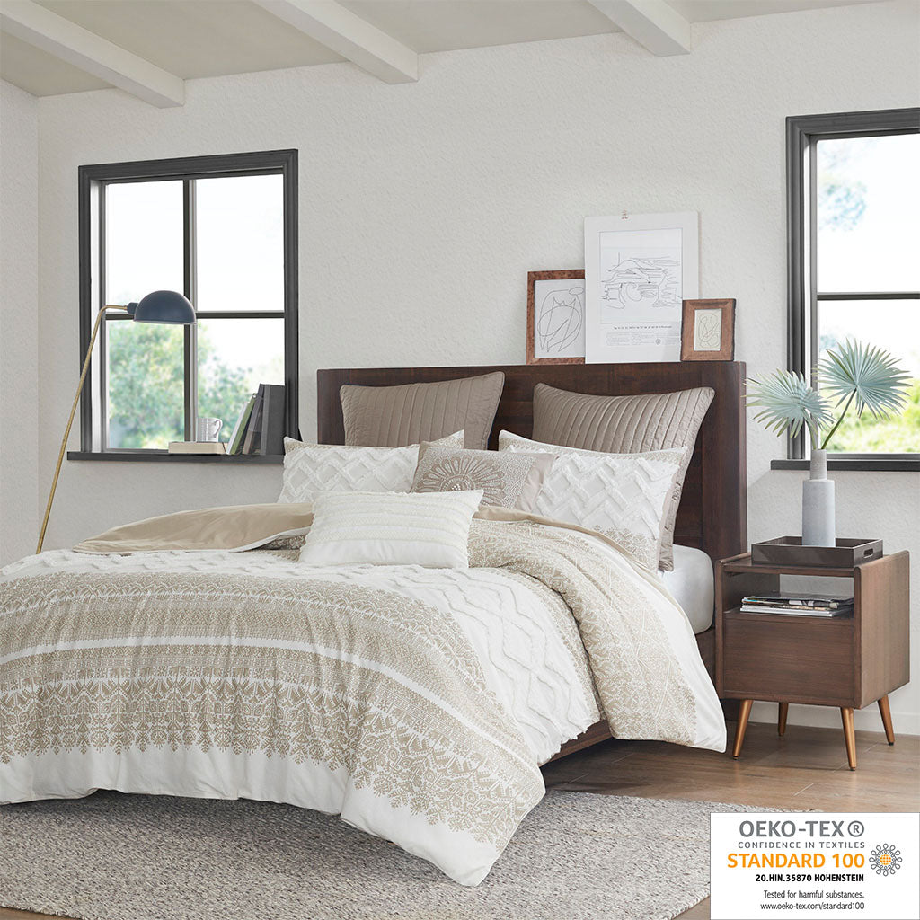 Mila 3 Piece Cotton Duvet Cover Set with Chenille Tufting