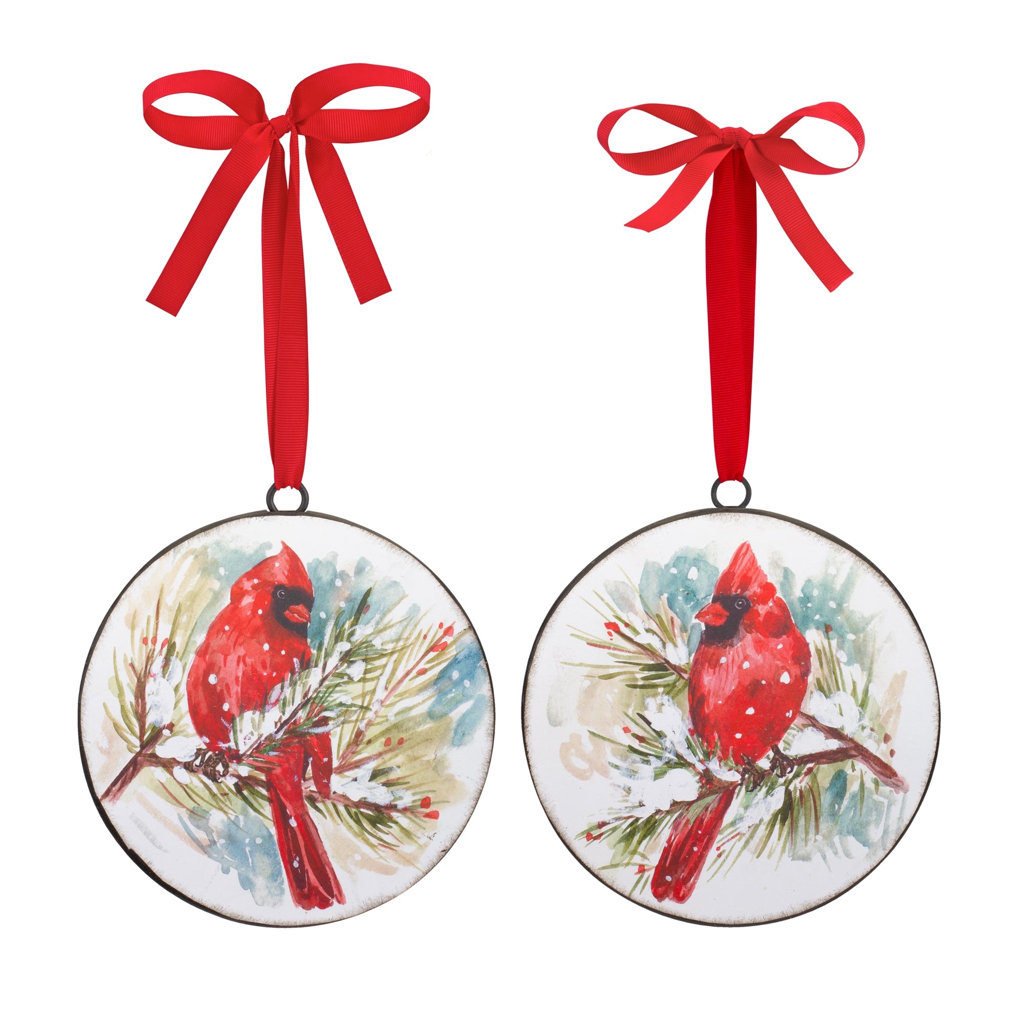 Cardinal and Pine Ornament (2 Asst) 5.75”H Iron