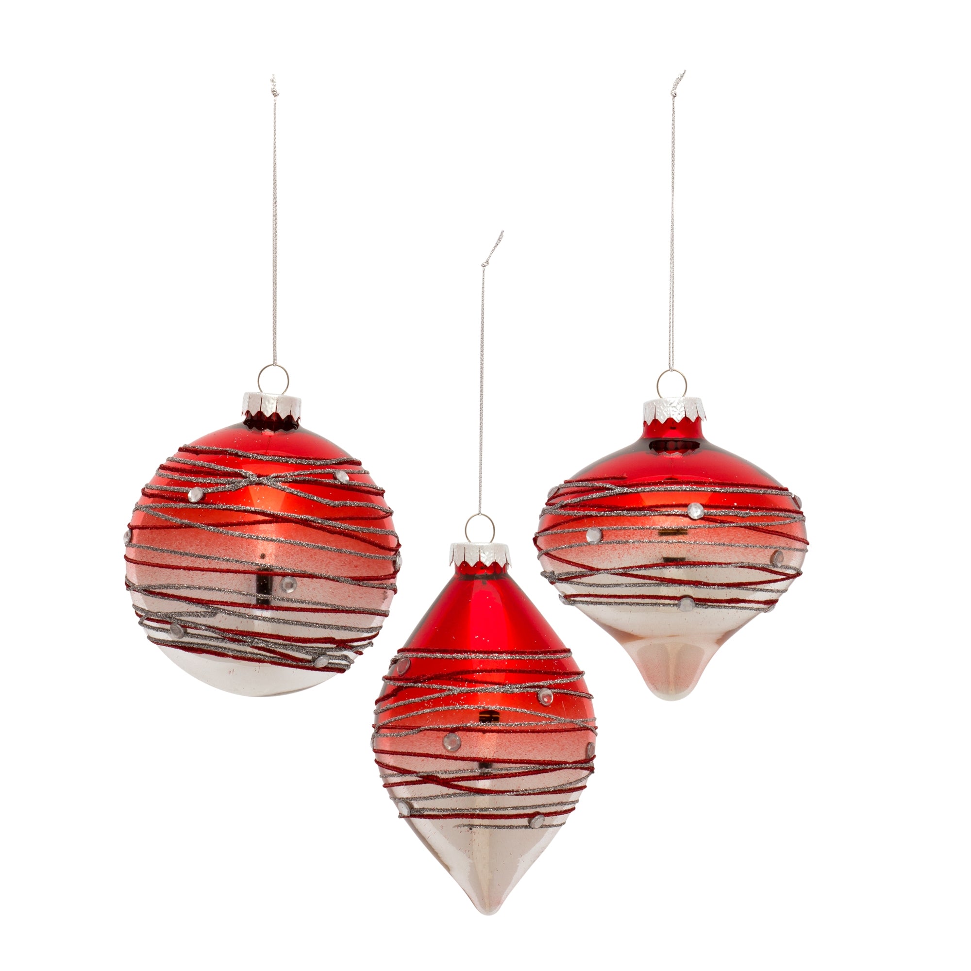 Ornament (3 Asst) 4.75"H, 4.75"H, 5.75"H Glass