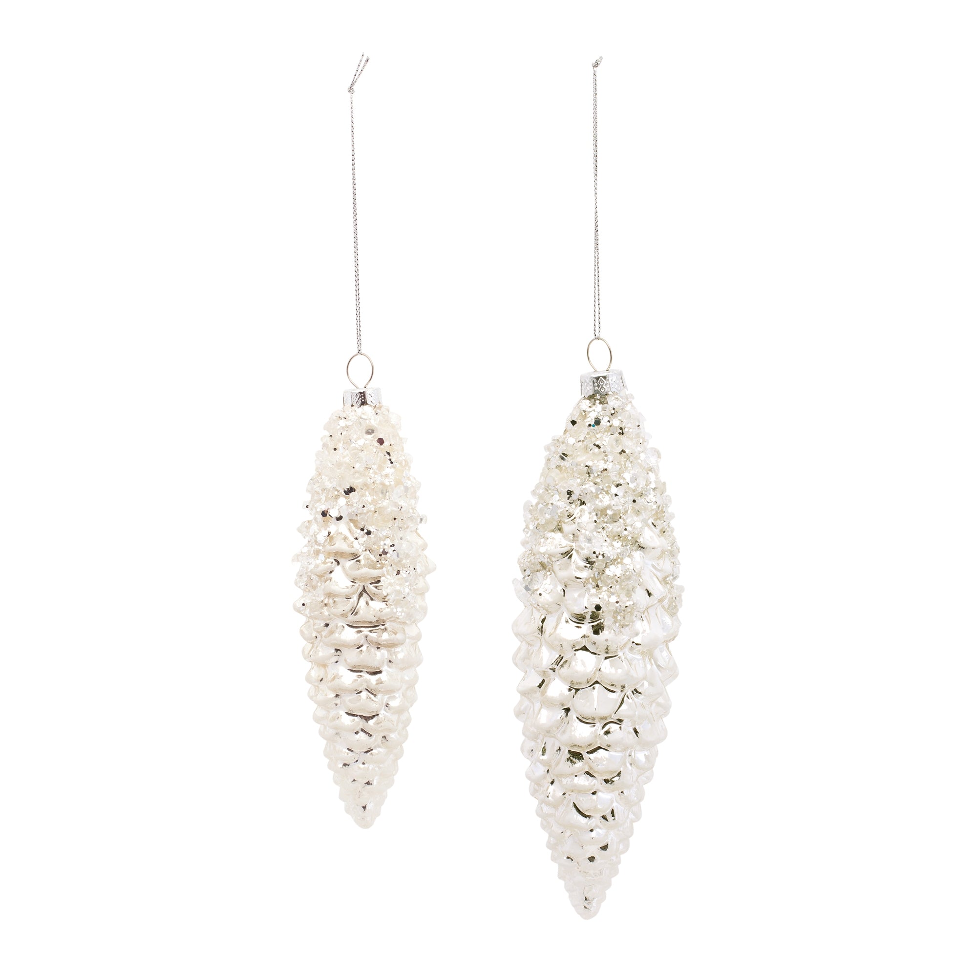 Pine Cone Ornament (Set of 2) 6.25"H, 7.25"H Glass