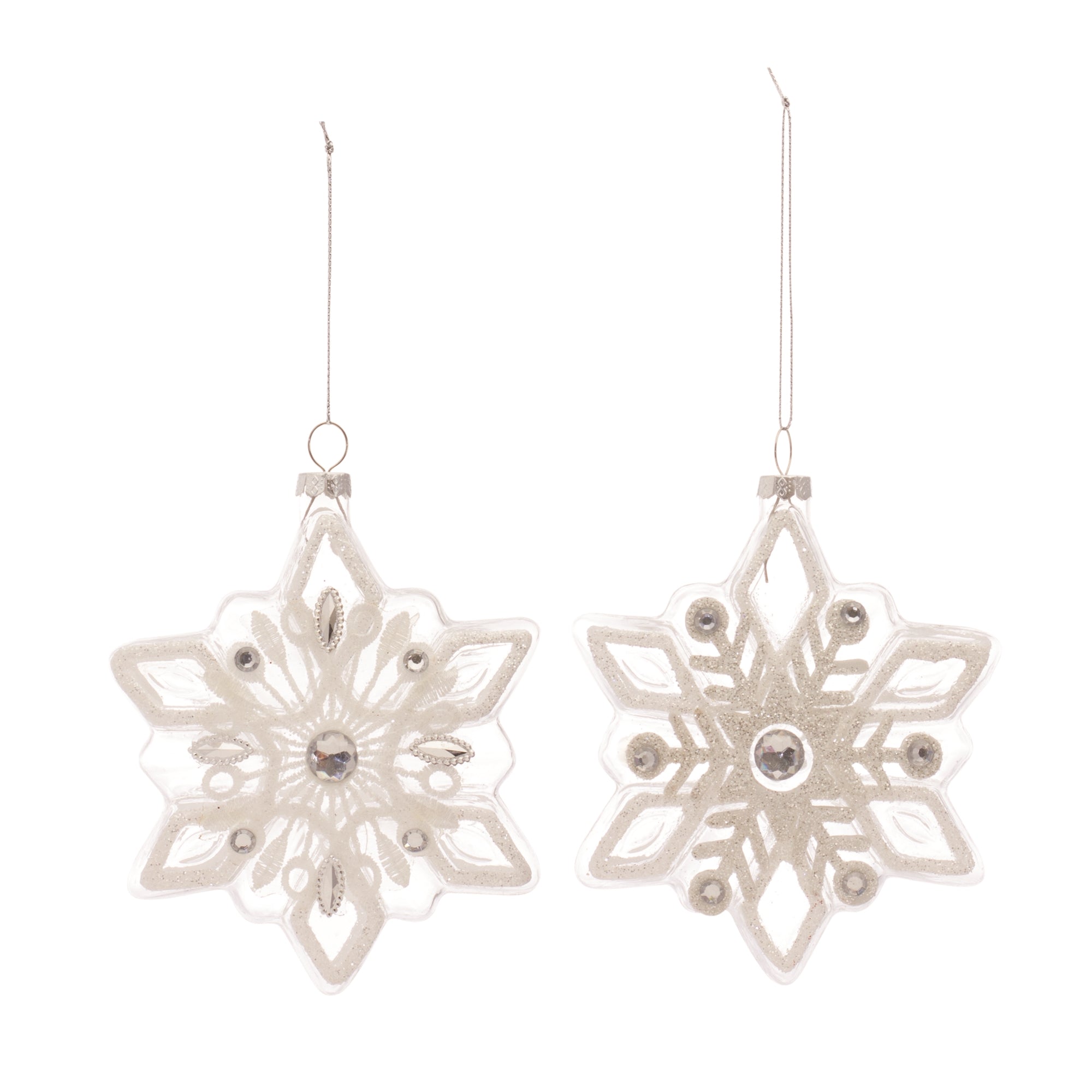 Snowflake Ornament (2 Asst) 5.5”H Glass
