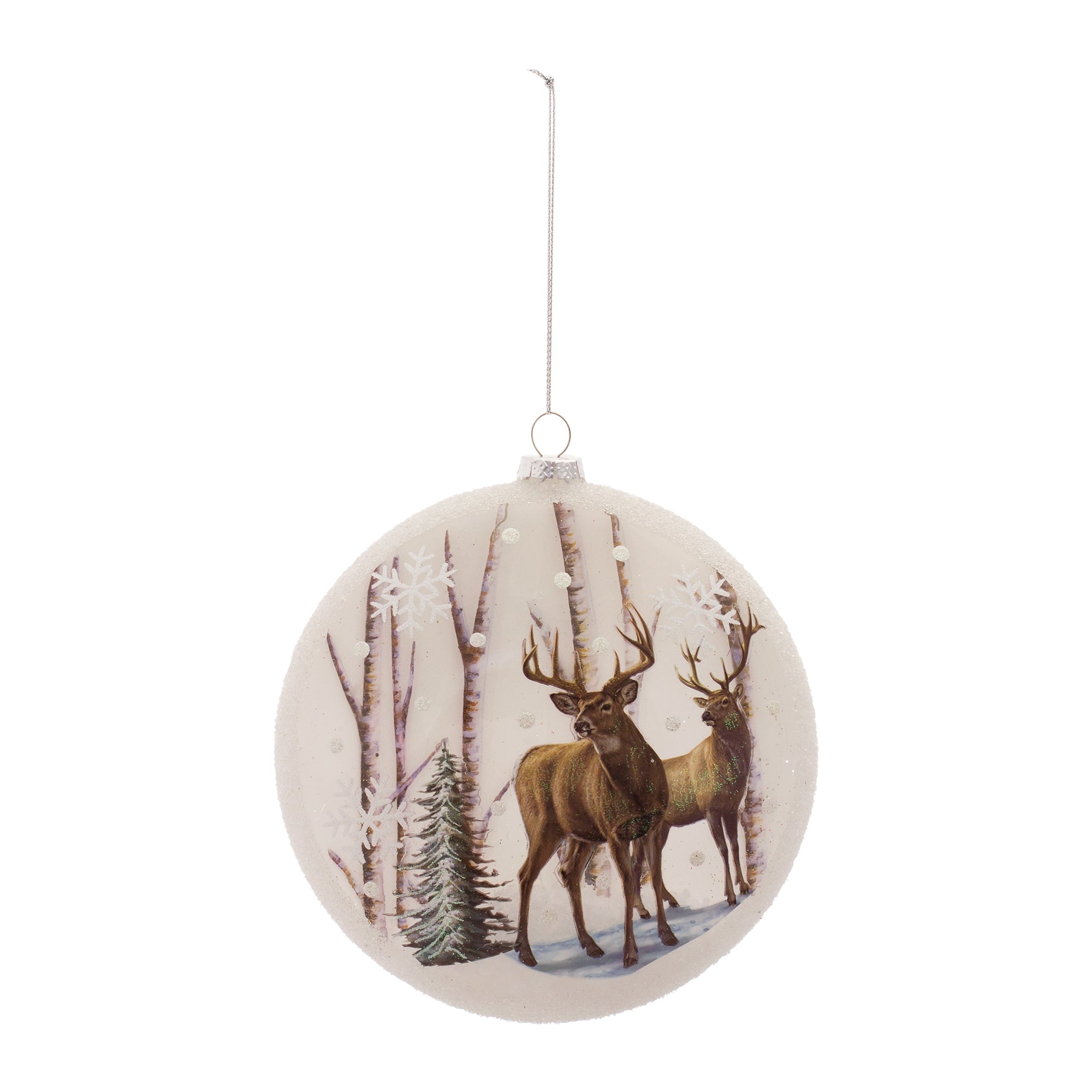 Deer Disc Ornament 6.75”H Glass