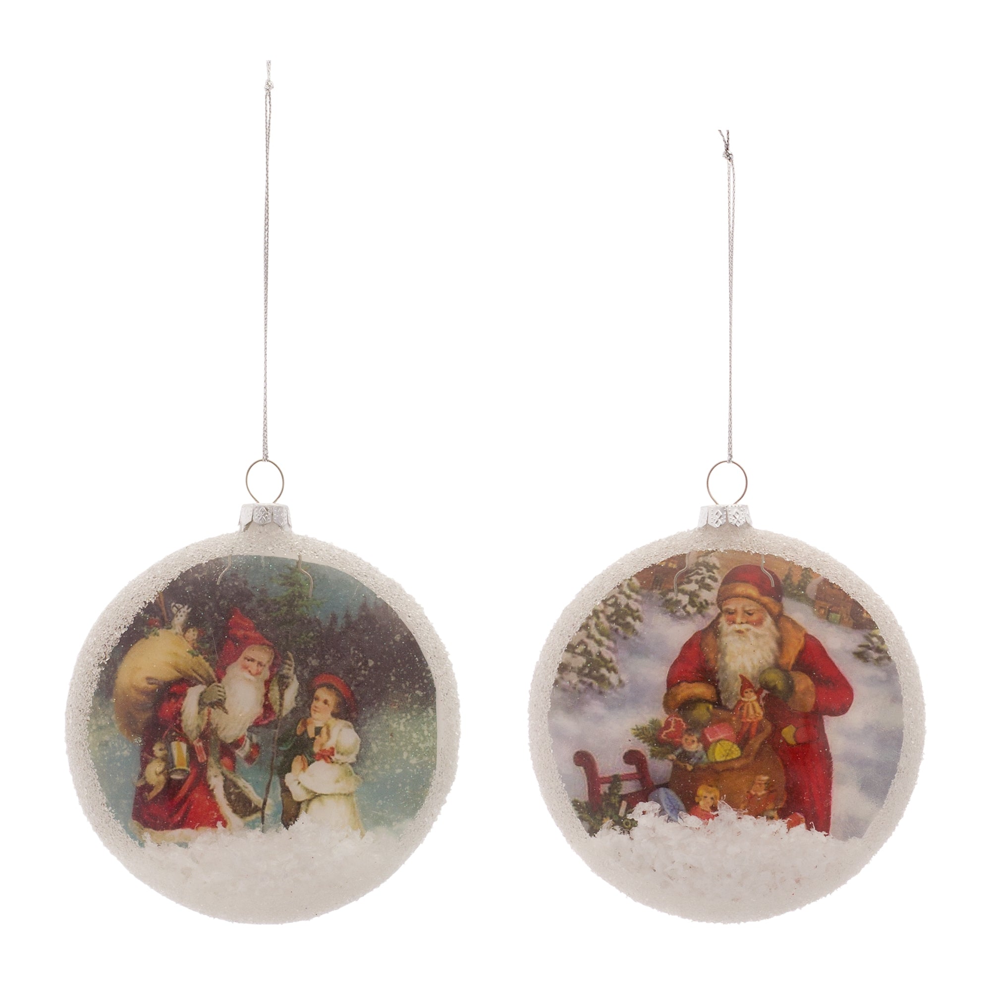 Santa Disc Ornament (2 Asst) 4.75”H Glass