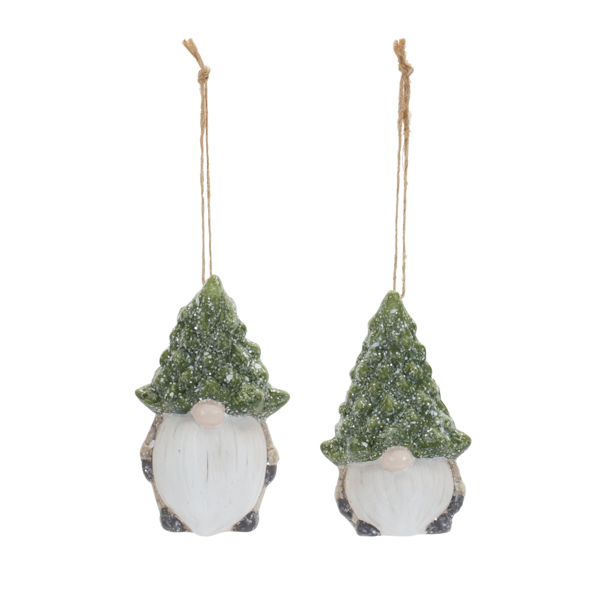 Gnome w/Tree Hat Ornament (2 Asst) 3.25”H Terra Cotta