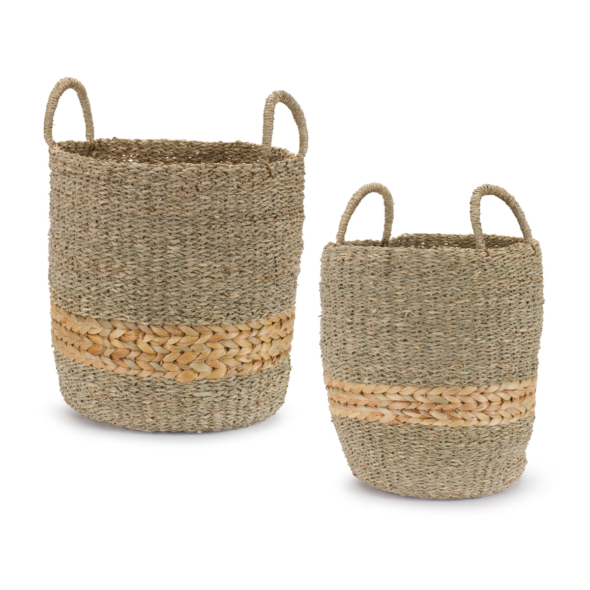 Woven Seagrass Basket with Wicker Accent (S/2)