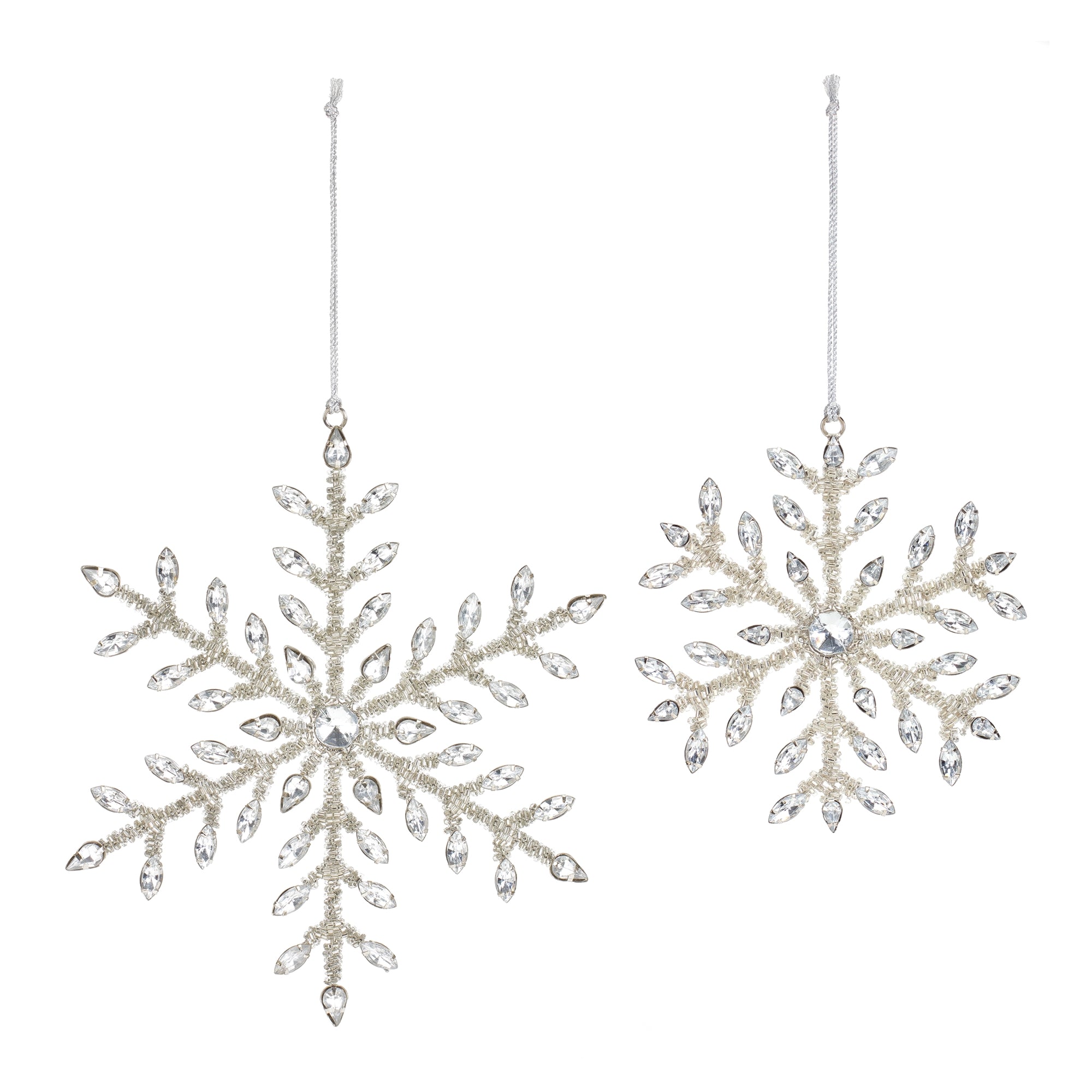 Snowflake Ornament (Set of 2) 5"H, 7"H Iron/Glass Bead