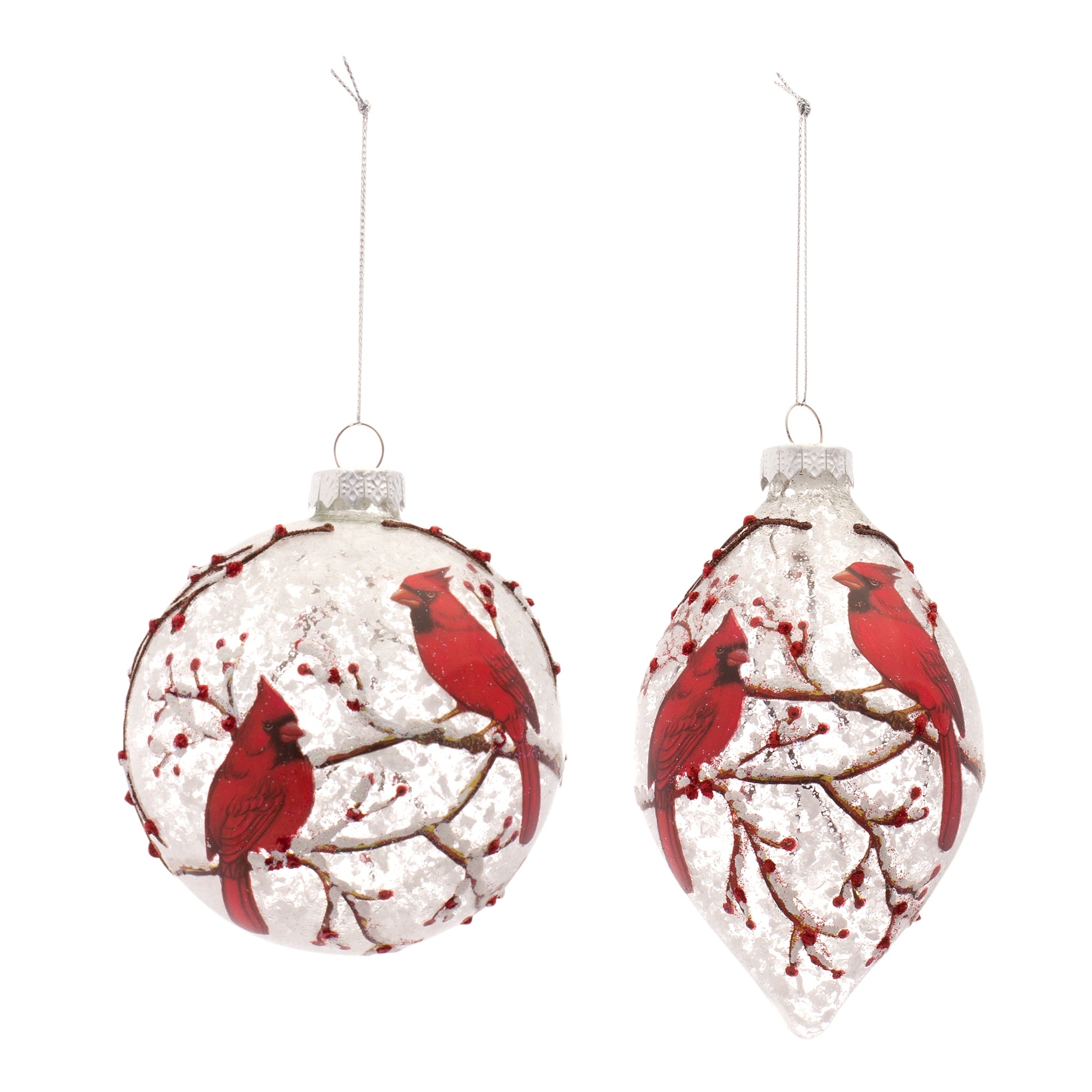 Cardinal Ornament (2 Asst) 5"H, 6"H Glass