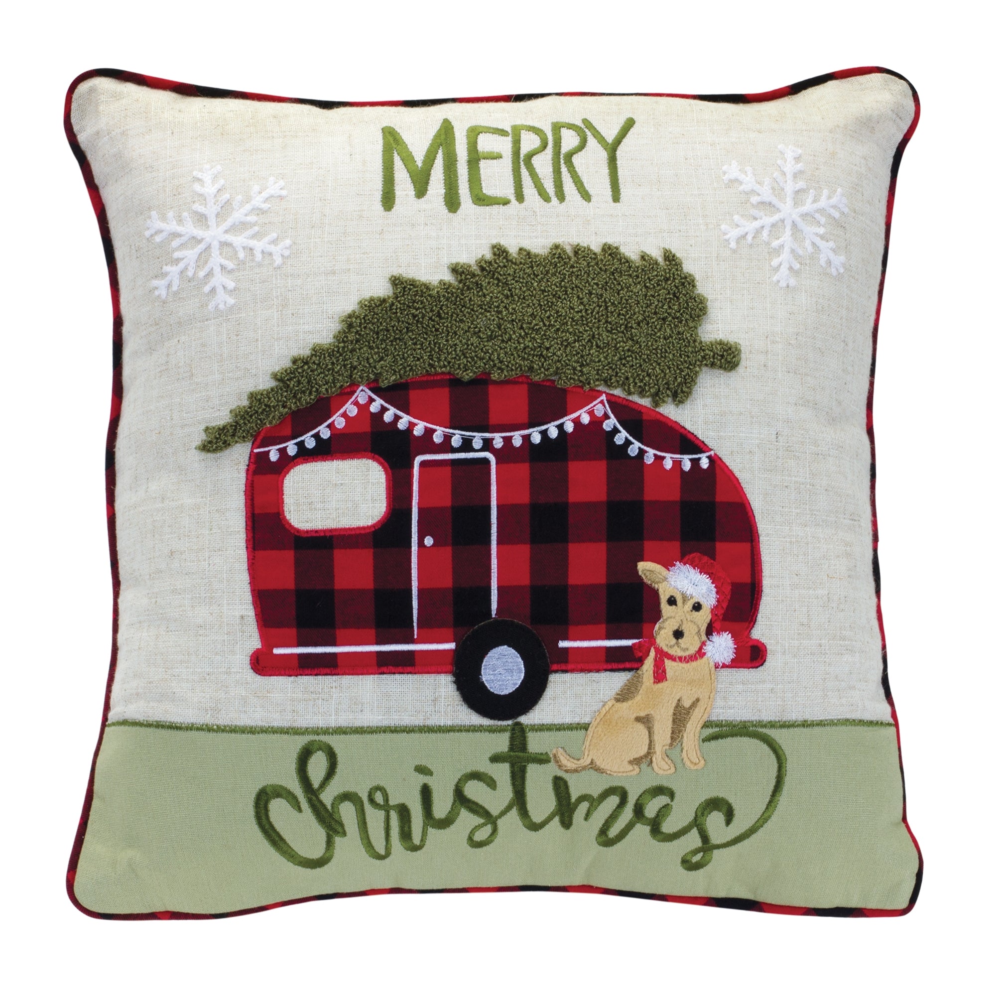 Camper and Dog Pillow 15”SQ Polyester