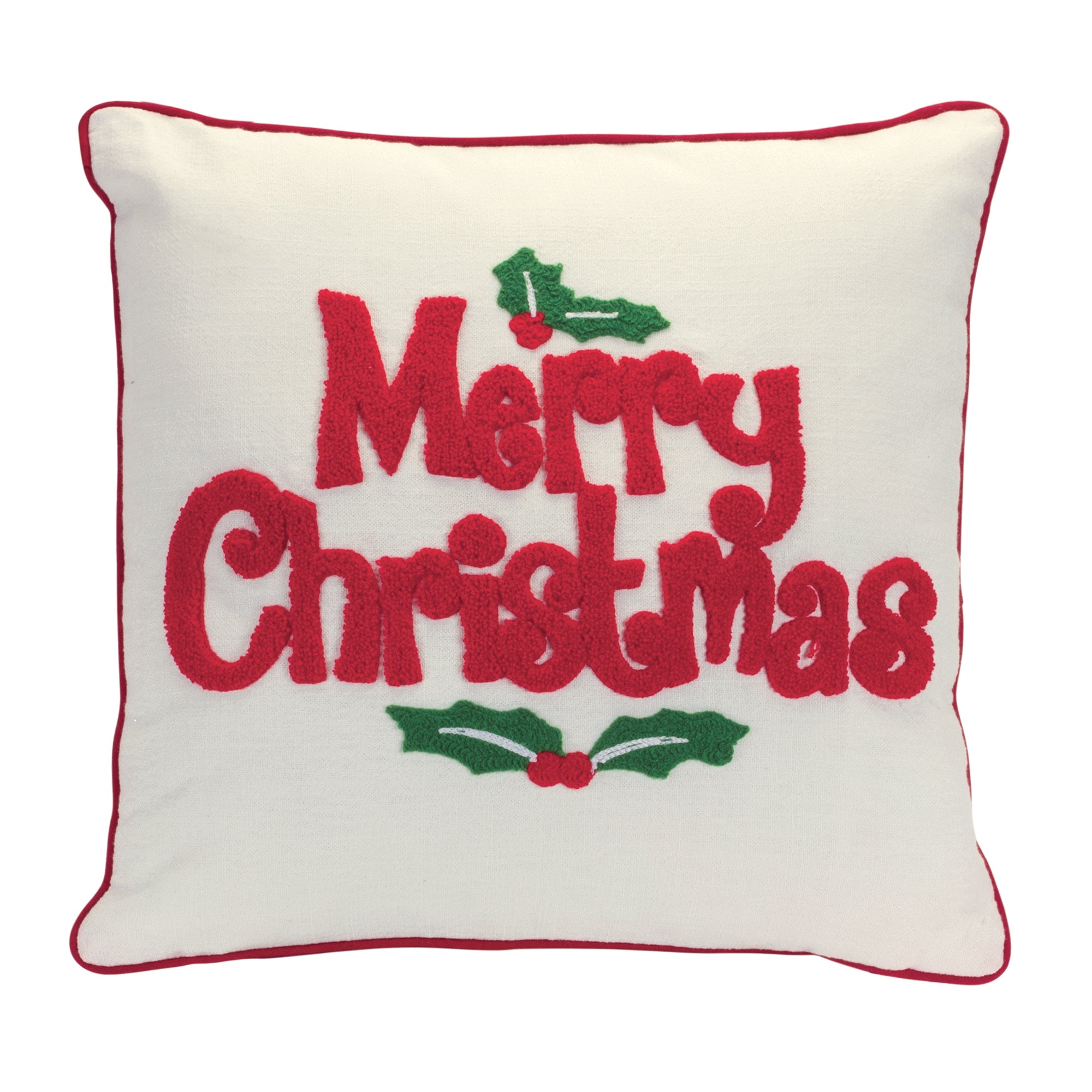 Merry Christmas and Holly Pillow 16”SQ Polyester