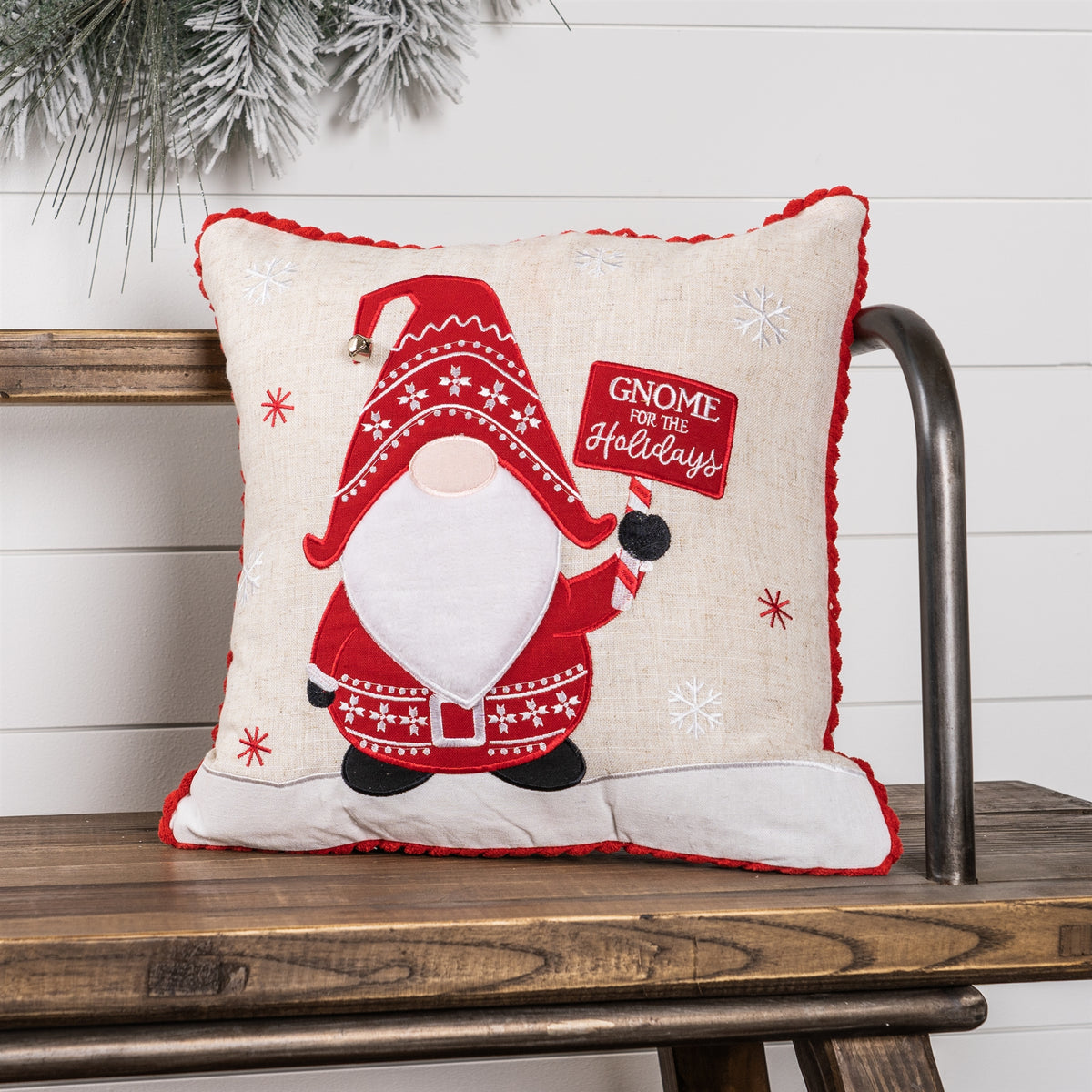 Embroidered Gnome and Nordic Snowflake Pillow (S/2)