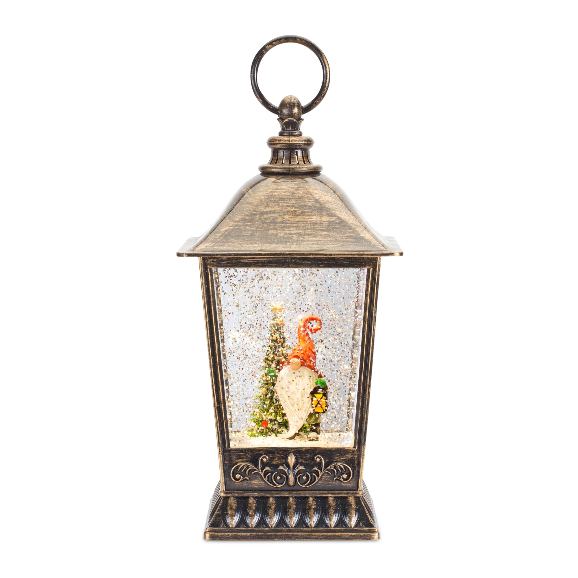 Snow Globe w/Gnome and Tree 11”H  6 Hr Timer 3 AA Batteries not Included or USB Plug Included