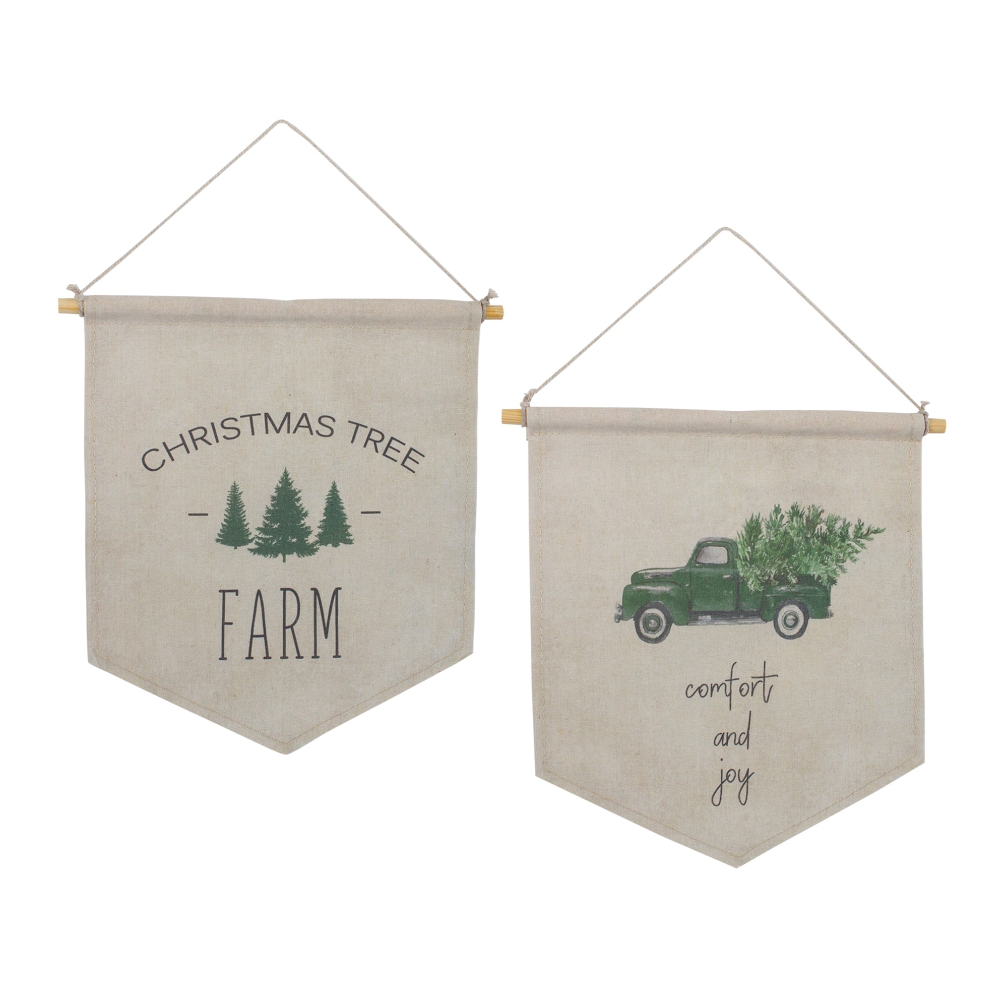Christmas Banner (2 Asst) 11.25"L x 11.75"H Canvas/Wood