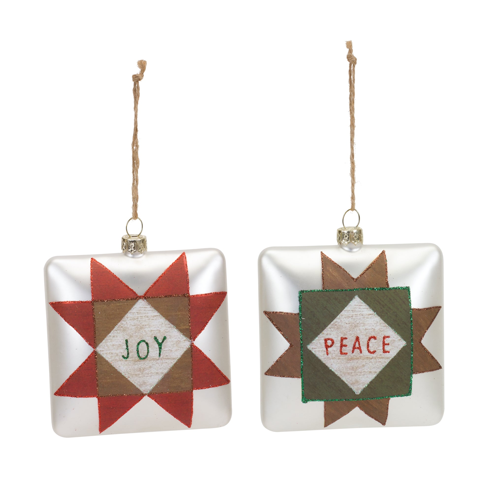 Peace and Joy Ornament (2 Asst) 4.5”H Glass