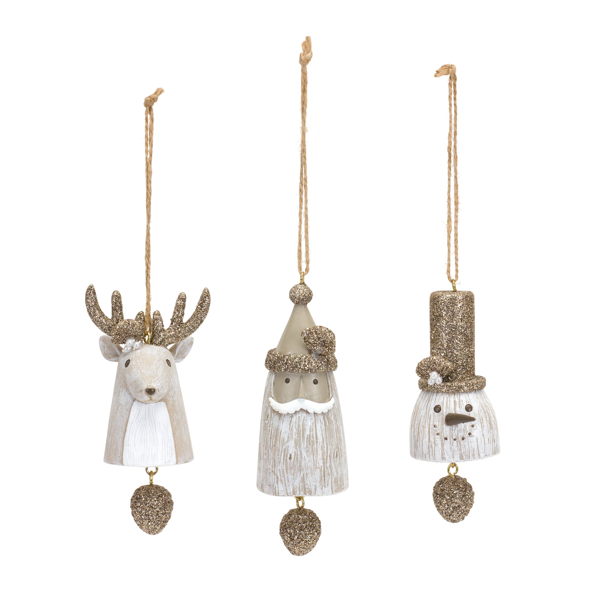 Santa/Snowman/Deer Bell Ornament (3 Asst) 4.25"H, 4.25"H, 5"H Resin