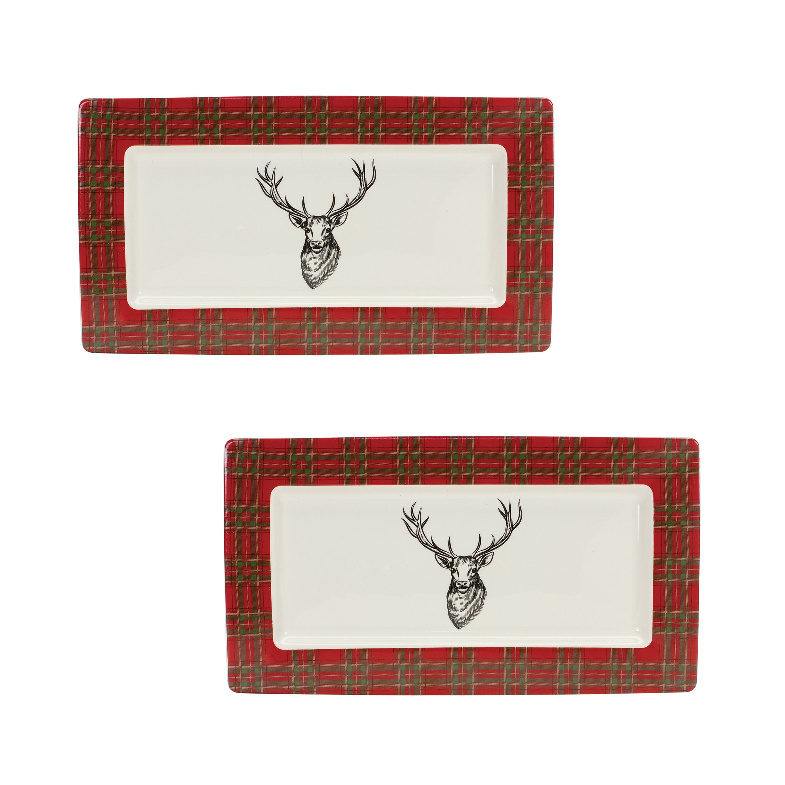 Winter Plaid Deer Platter (Set of 2)