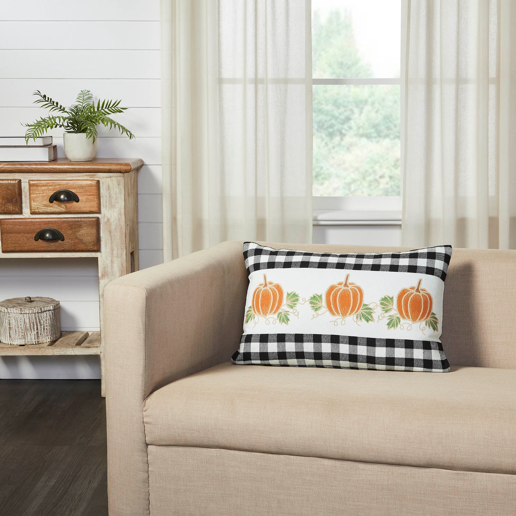 Annie Black Check Farmhouse Fall Harvest Pumpkin Patch Lumbar Throw Pillow