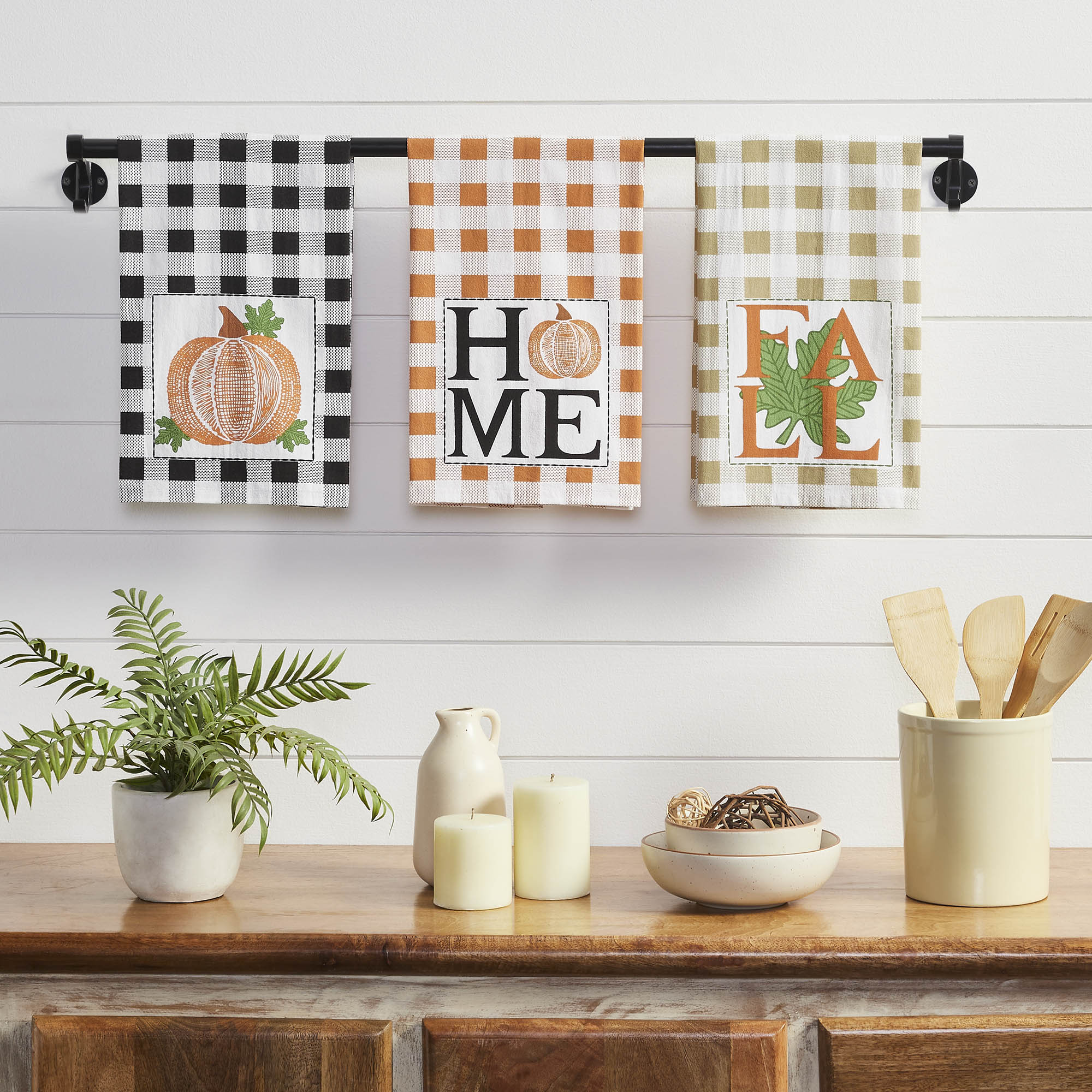 Annie Check Harvest Plaid 100% Cotton Farmhouse Kitchen & Dish Towel Set, Set of 3