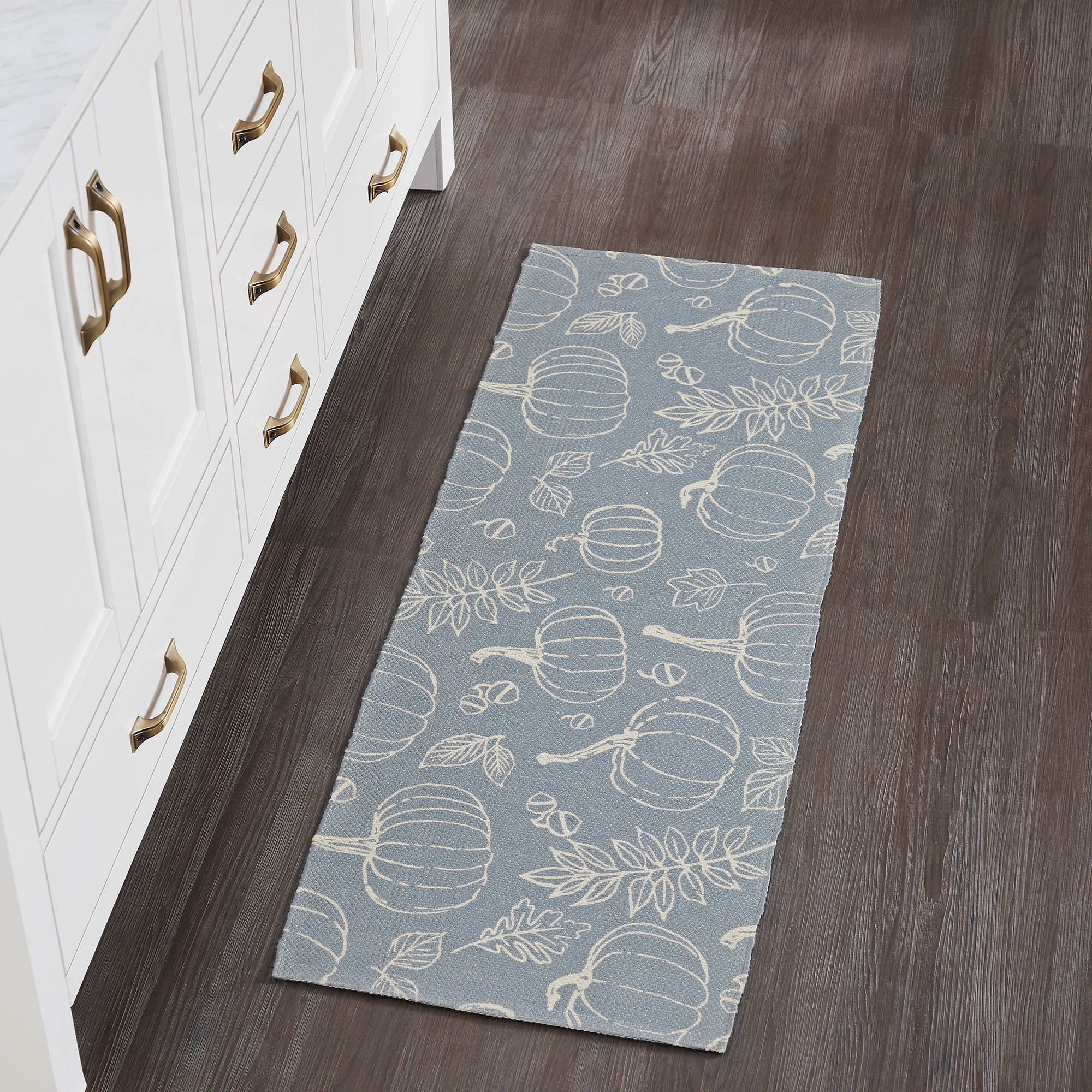 Fall Farmhouse Silhouette Pumpkin Grey Indoor Outdoor Runner Rug 17x48