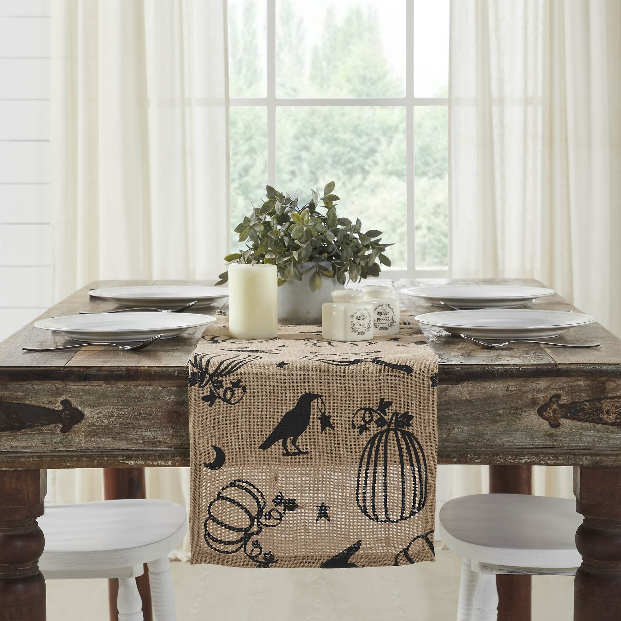 Raven Harvest Rustic Farmhouse Burlap Jute Table Runner, Natural Woven Home Decor, 12x36 Inch