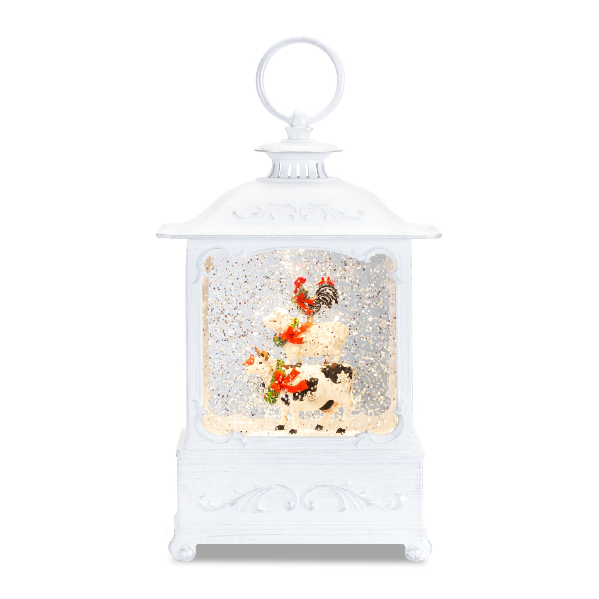 Snow Globe w/Farm Animal Stack 11.5”H  6 Hr Timer 3 AA Batteries Not Included or USB Cord Inc