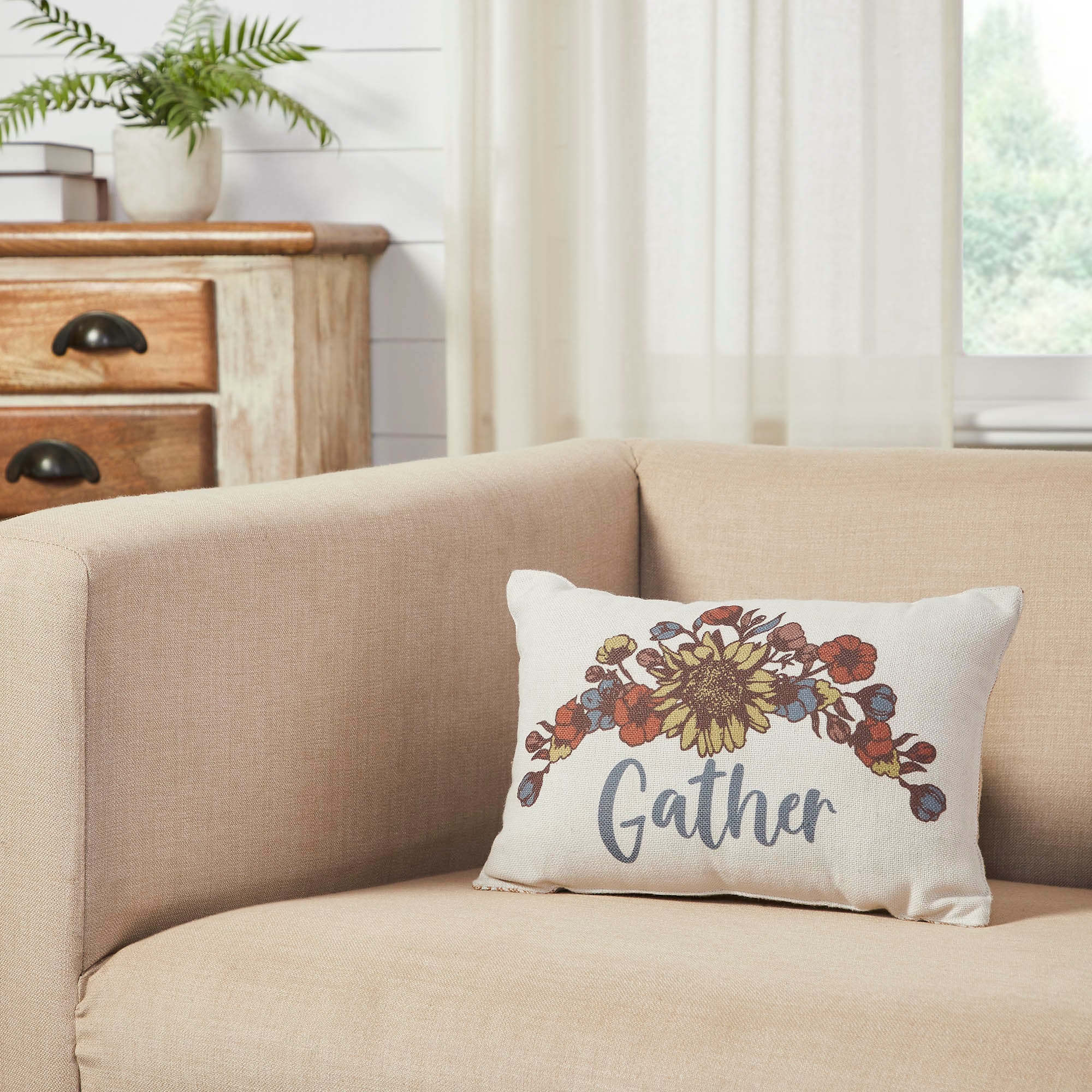 Bountifall Gathered Floral Lumbar Pillow, Decorative Farmhouse Accent Cushion