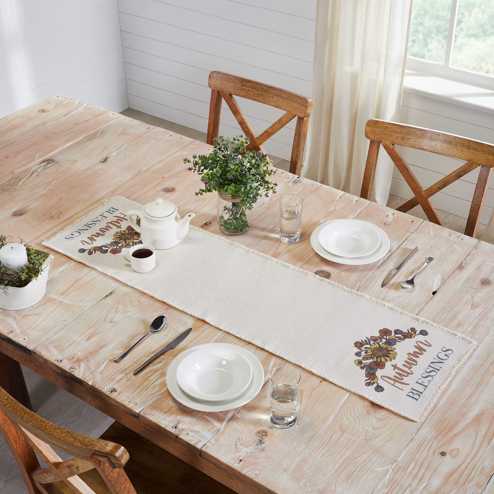 Bountifall Autumn Blessings Fall Harvest Table Runner, Inch Seasonal Thanksgiving Dining & Kitchen Decor