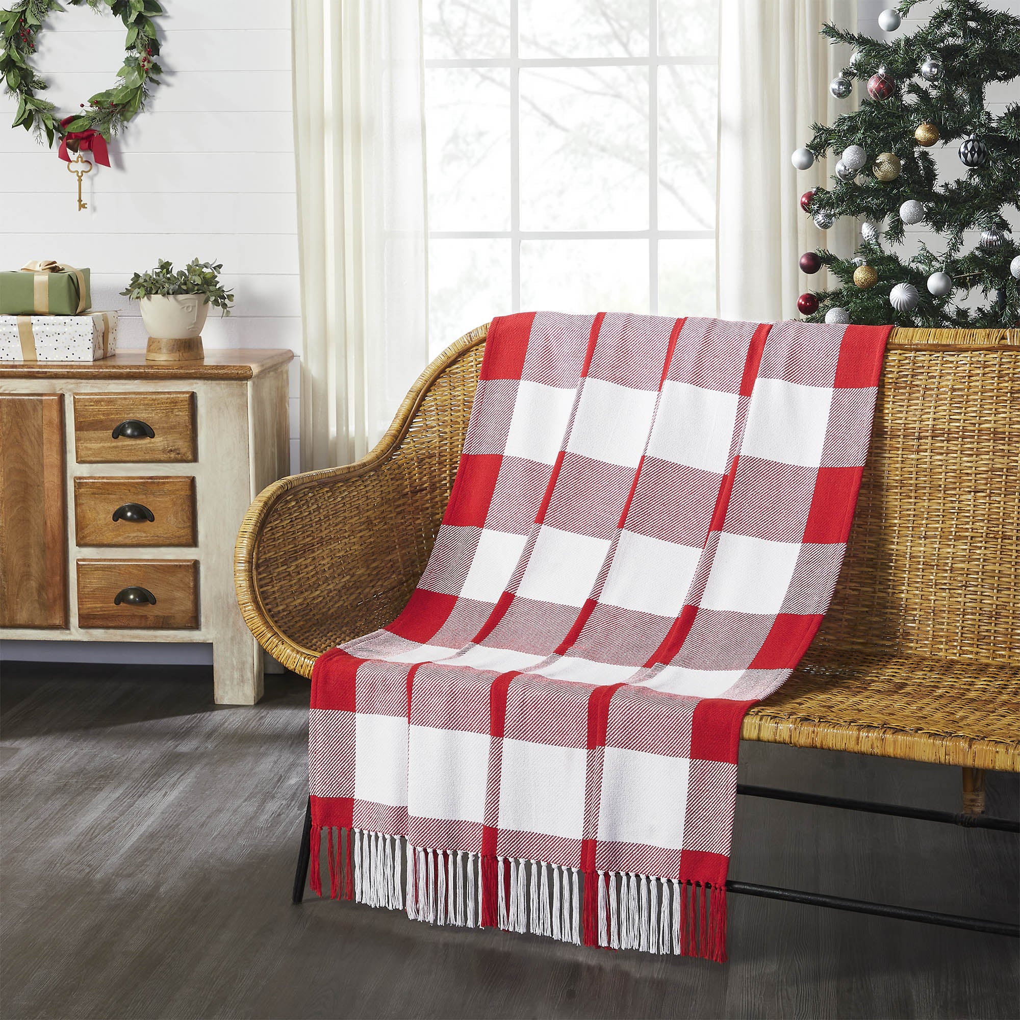 Annie Red Check Woven Throw