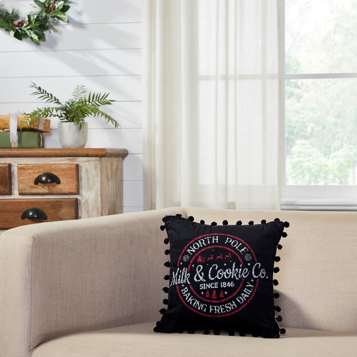 Annie Black Check Milk and Cookies Pillow