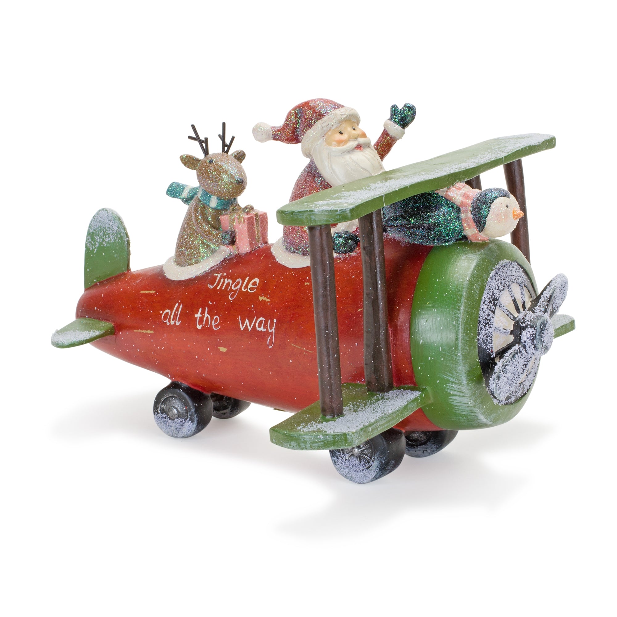 Santa in Plane 9.75"L x 6.75"H Resin