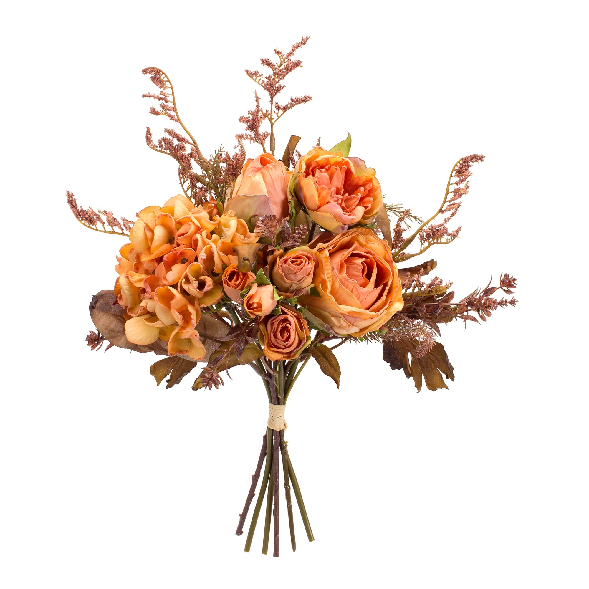 Rose and Fall Foliage Bouquet 15”H Polyester