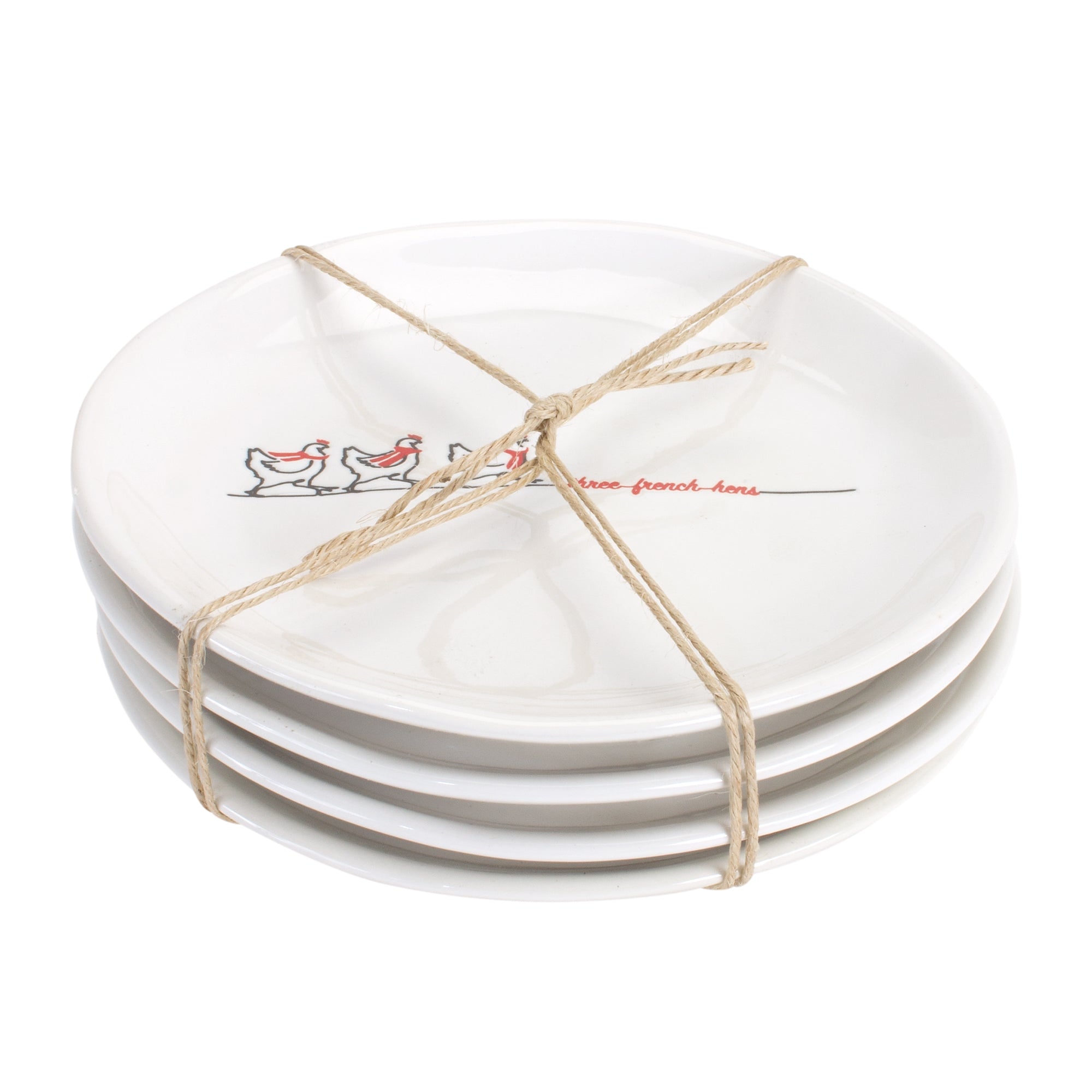 Three French Hens Plate (Set of 4) 6.5”D Stoneware