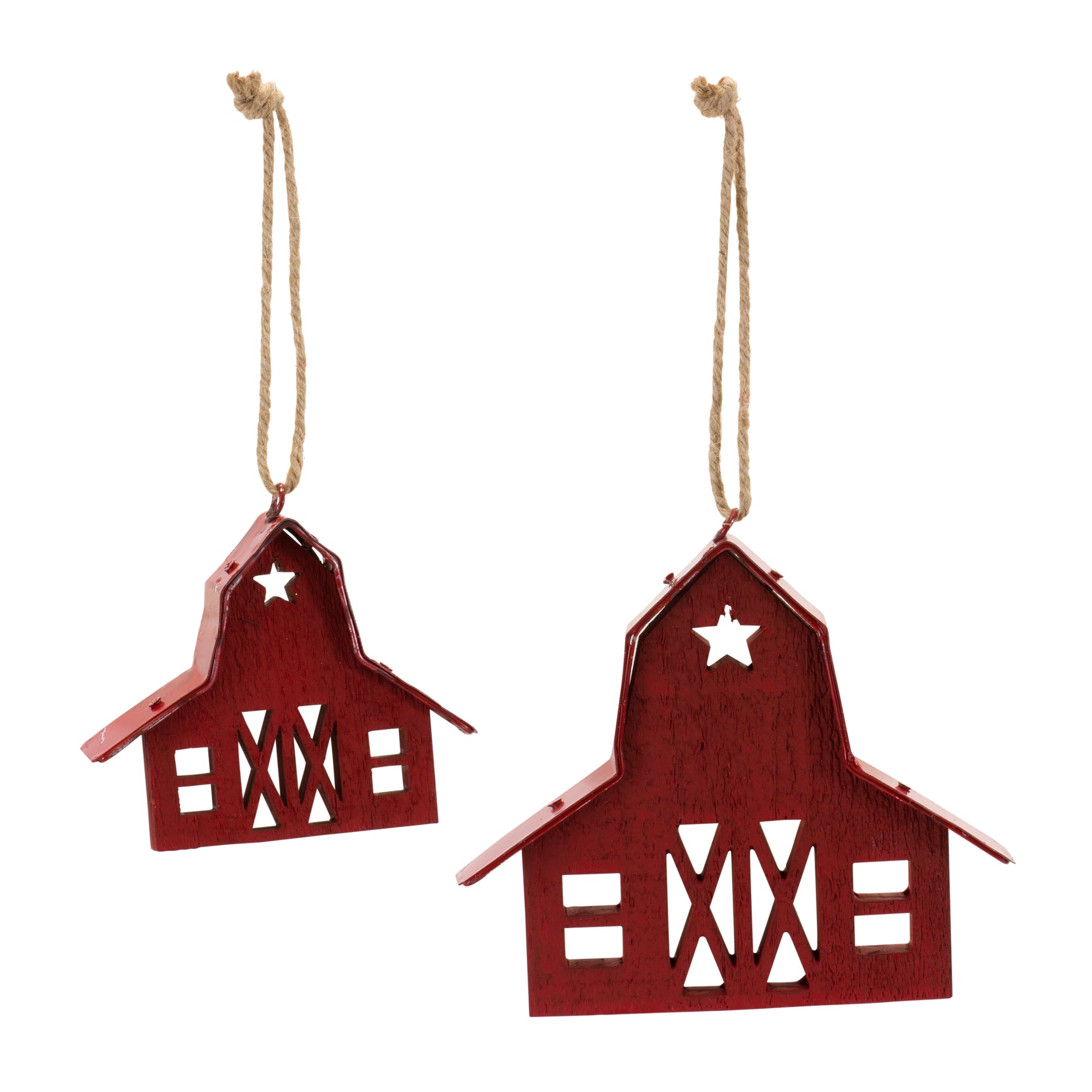 Barn Ornament (Set of 2) 3"H, 5"H Wood