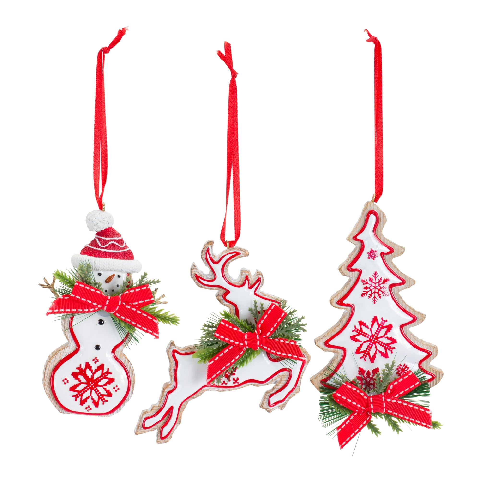Snowman/Tree/Deer Ornament (3 Asst) 4.25"H, 4.25"H 5.25"H Resin