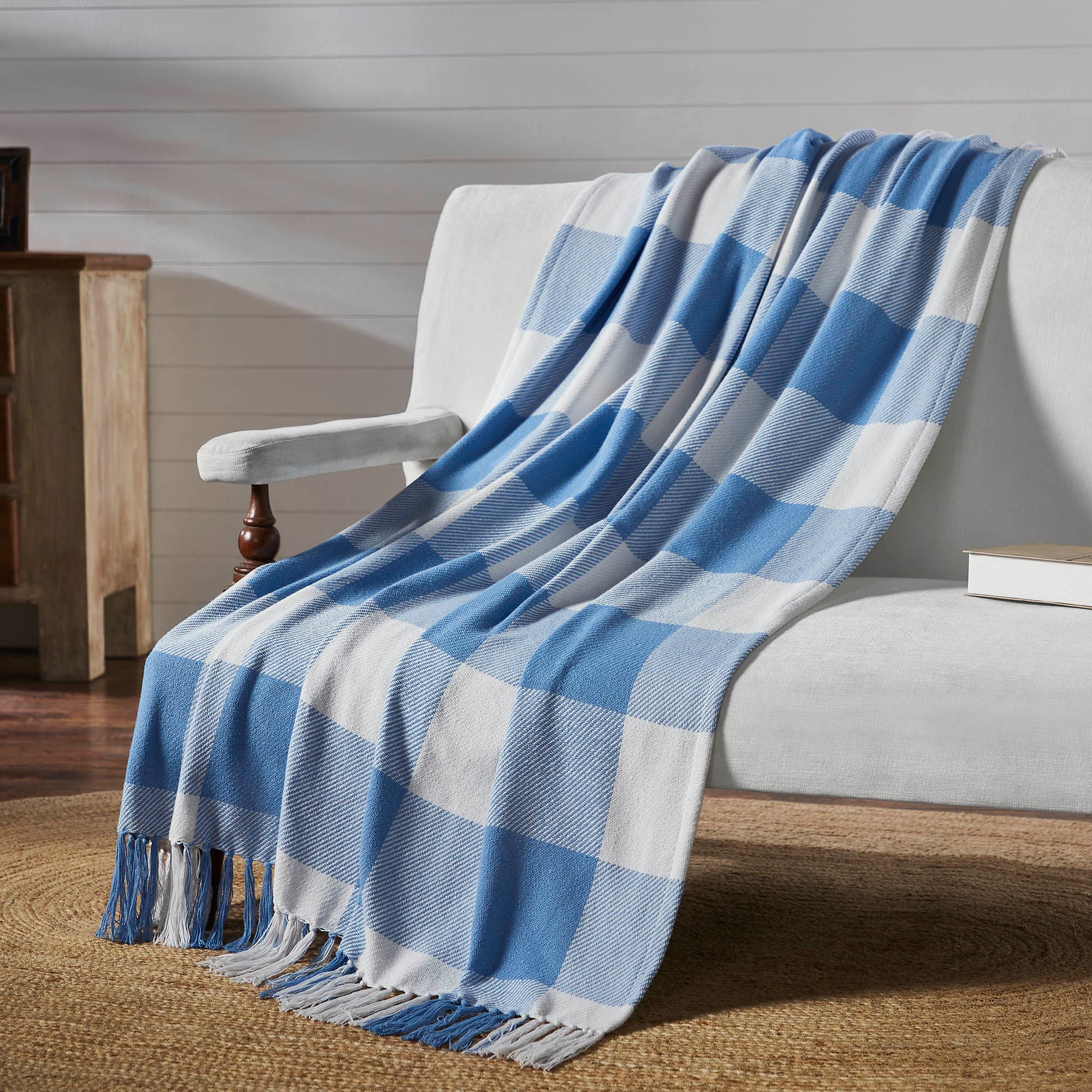 Annie Buffalo Check Blue Woven Throw