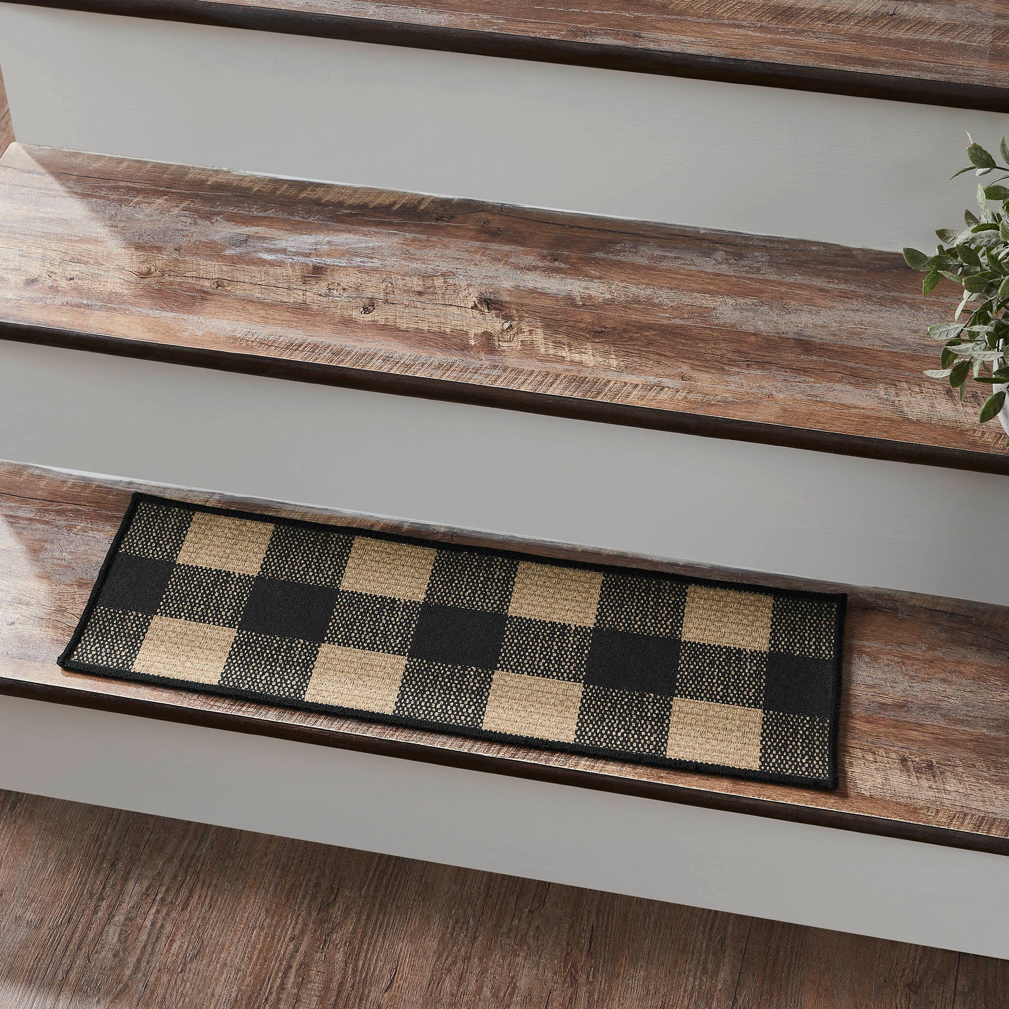 Black Check Polyester Stair Tread Rect Latex