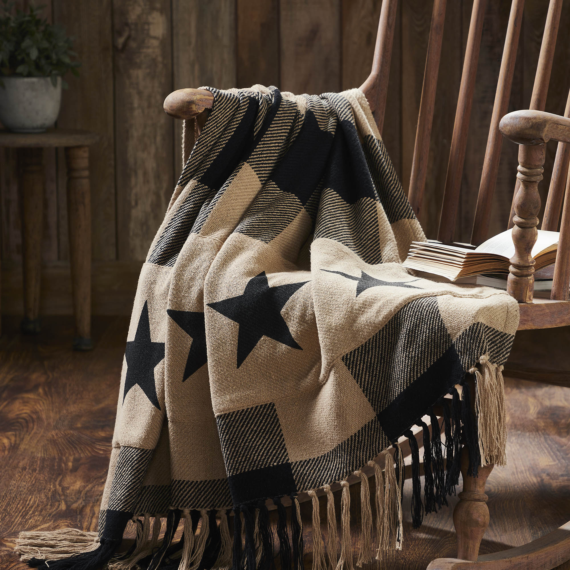 Black Check Star Woven Throw