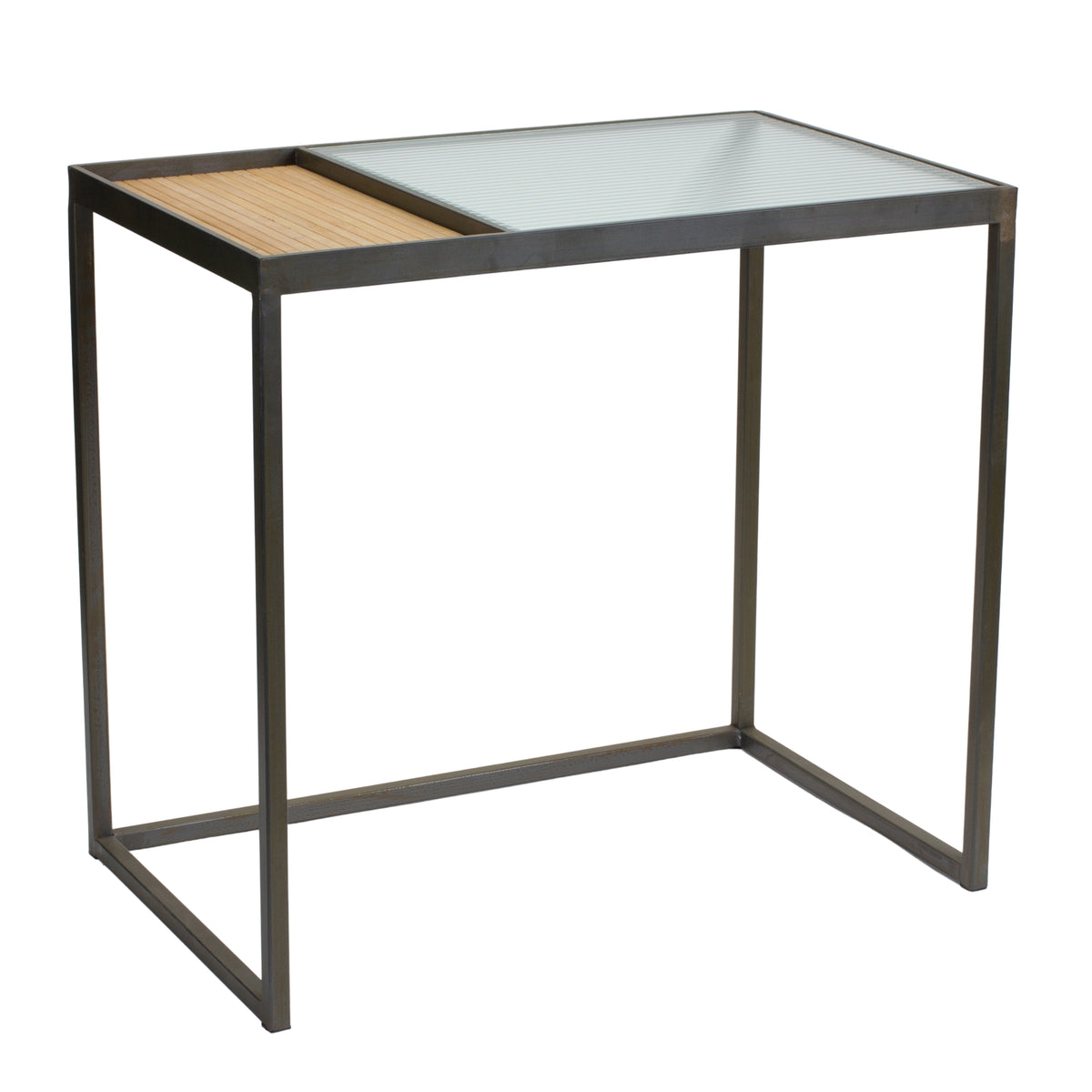 Side Table (Set of 2) 21.75" x 13.75"W x 18.75"H, 23.5" x 22"W x 15"H Iron/Bamboo/Glass